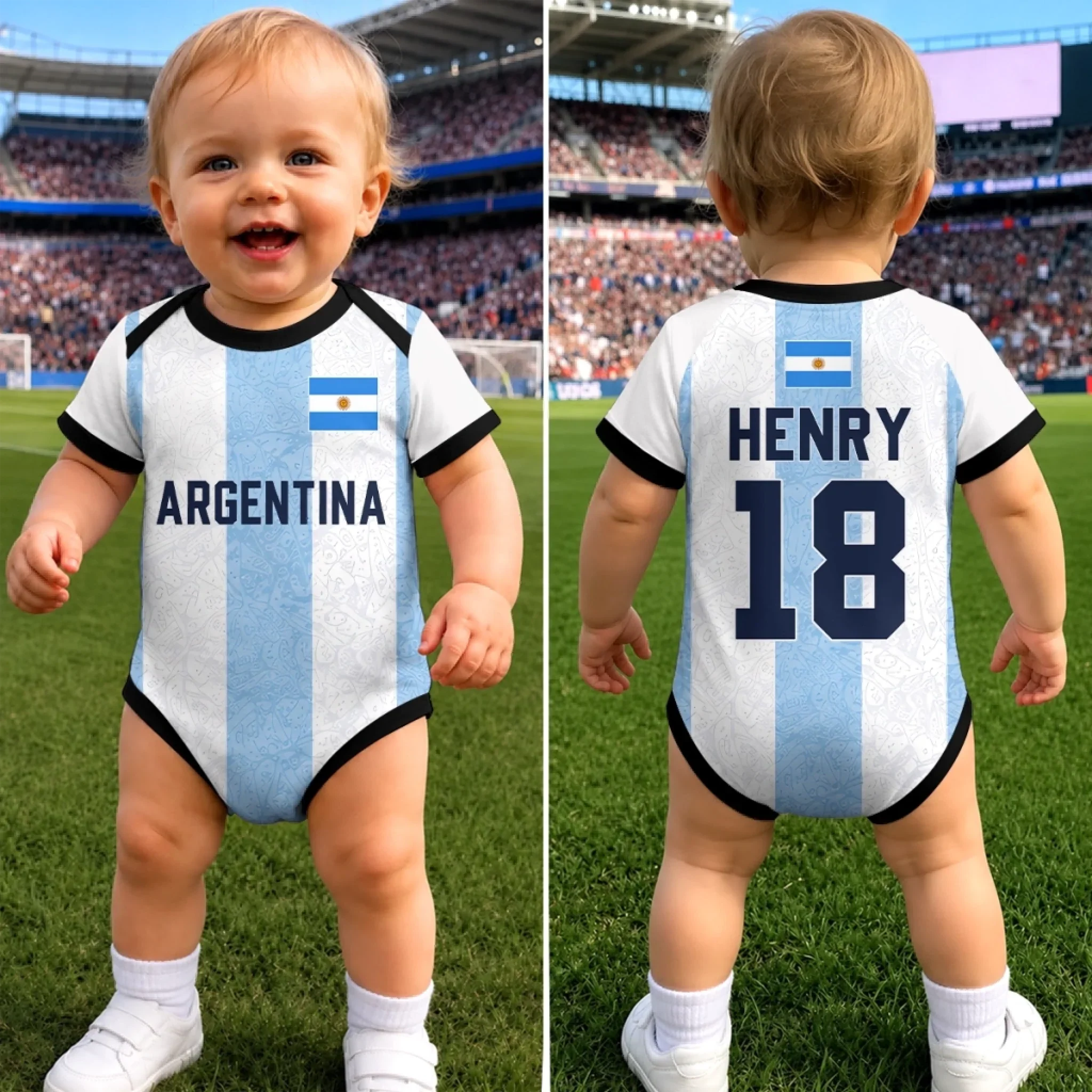 Custom Argentina World Football Baby Jersey Bodysuit - Personalized Baby Shower, Gender Reveal Gifts For New Moms, New Dads, Football Lovers - Future Team Captain