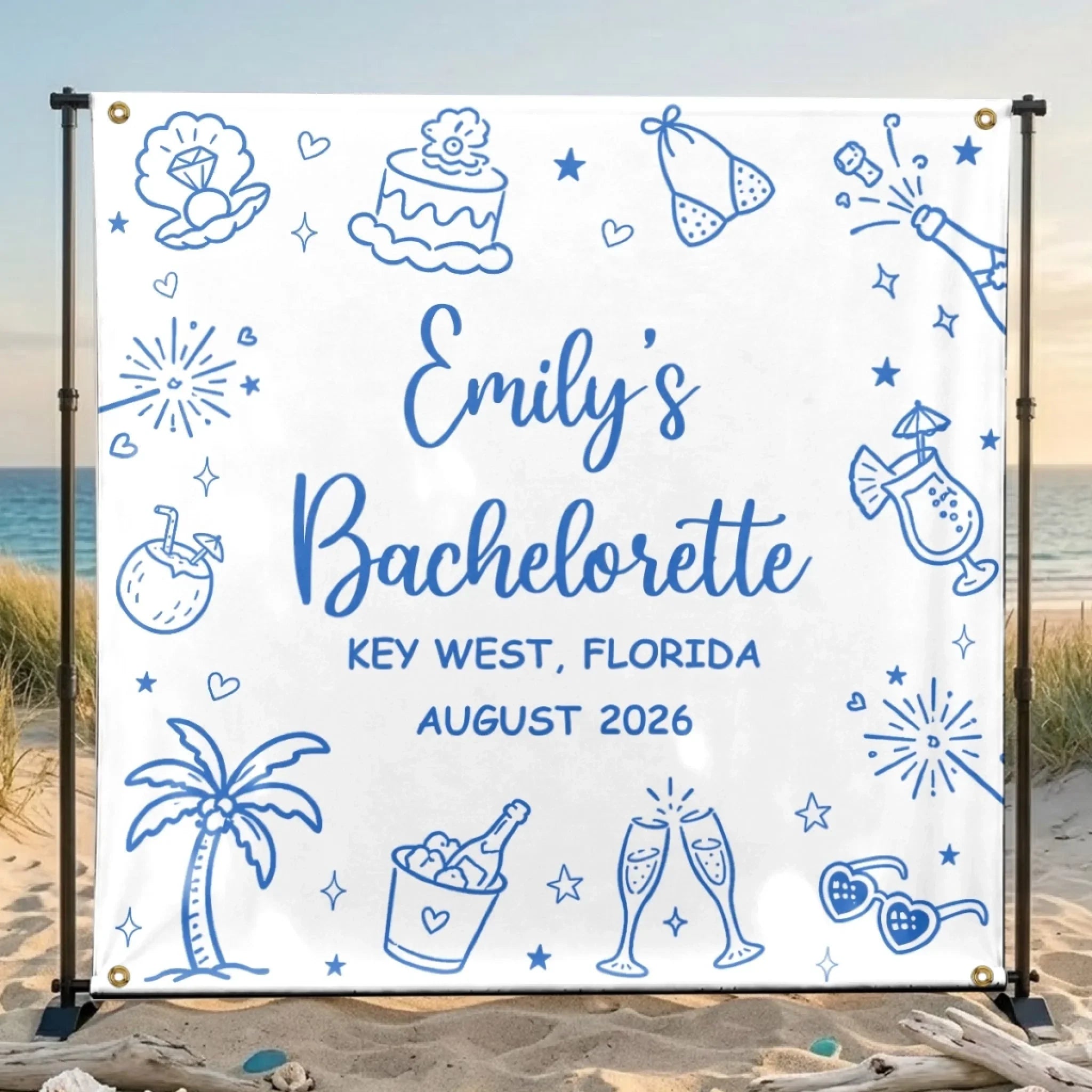 Custom Backdrop - Personalized Summer Vacation And Travel Gifts For Best Friends, Family - Sun, Sand And Bridal Plans