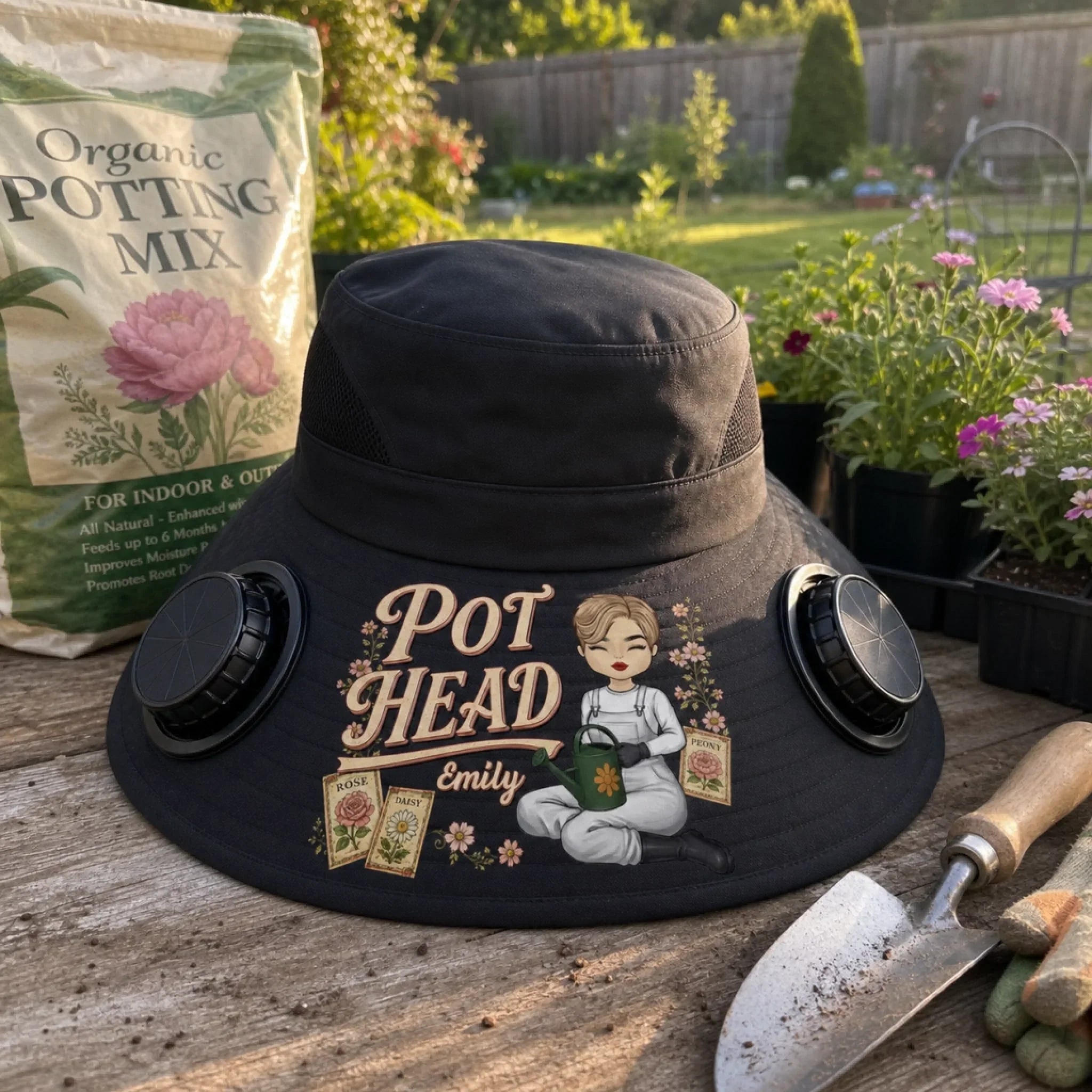 Custom Hat With Fans Solar Power - Personalized Birthday Garden Gifts For Gardeners - Proud Pot Head