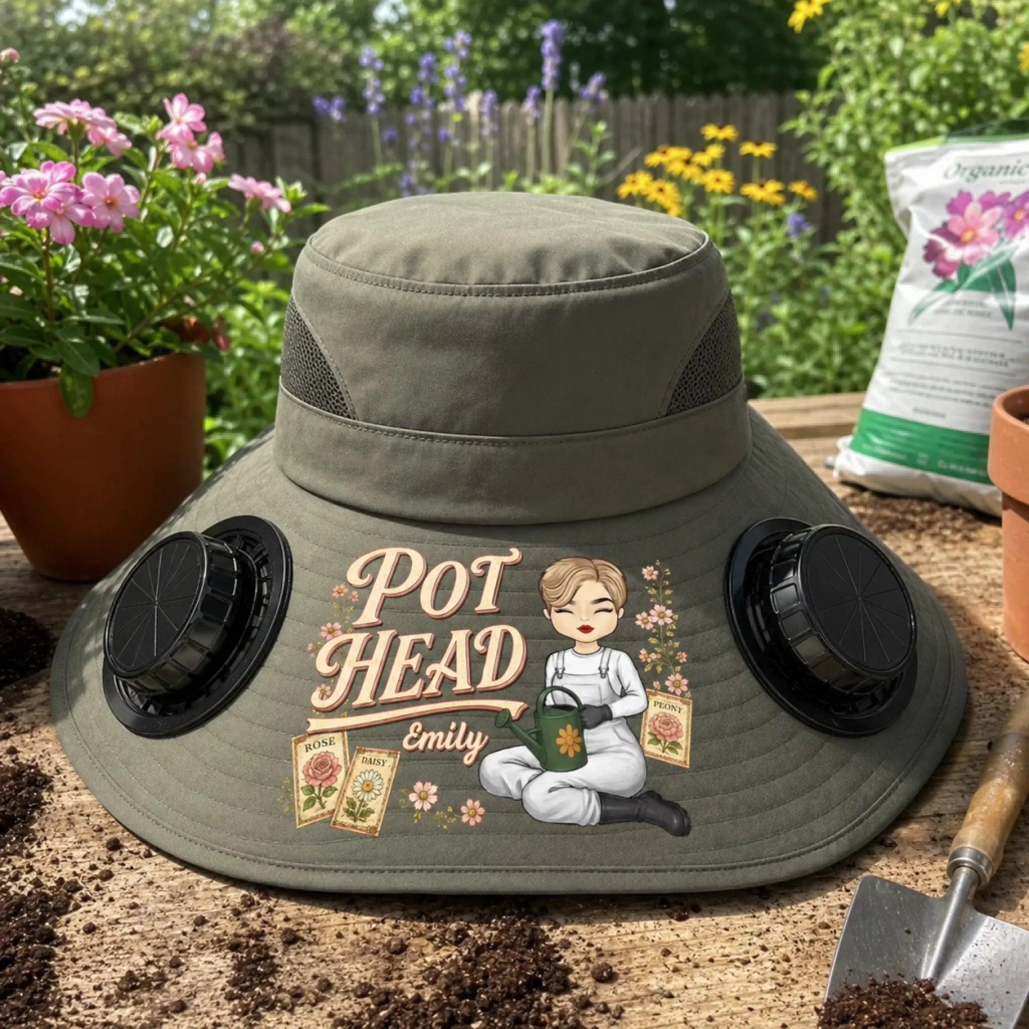 Custom Hat With Fans Solar Power - Personalized Birthday Garden Gifts For Gardeners - Proud Pot Head