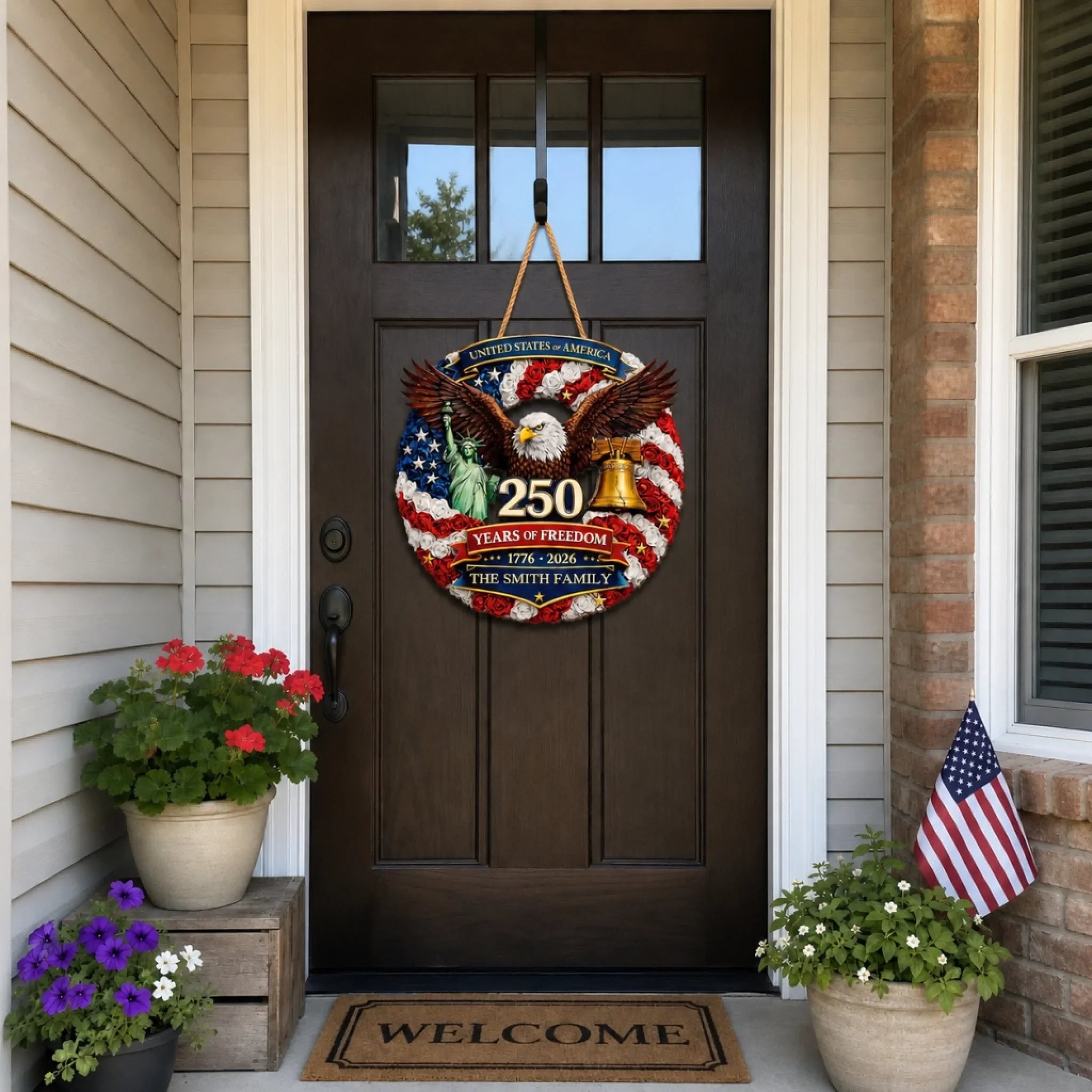 Custom Wood Sign - Personalized America 250th Anniversary Gifts For Mom, Dad, Brother, Sister, Kids - Proud Hearts, Strong Nation
