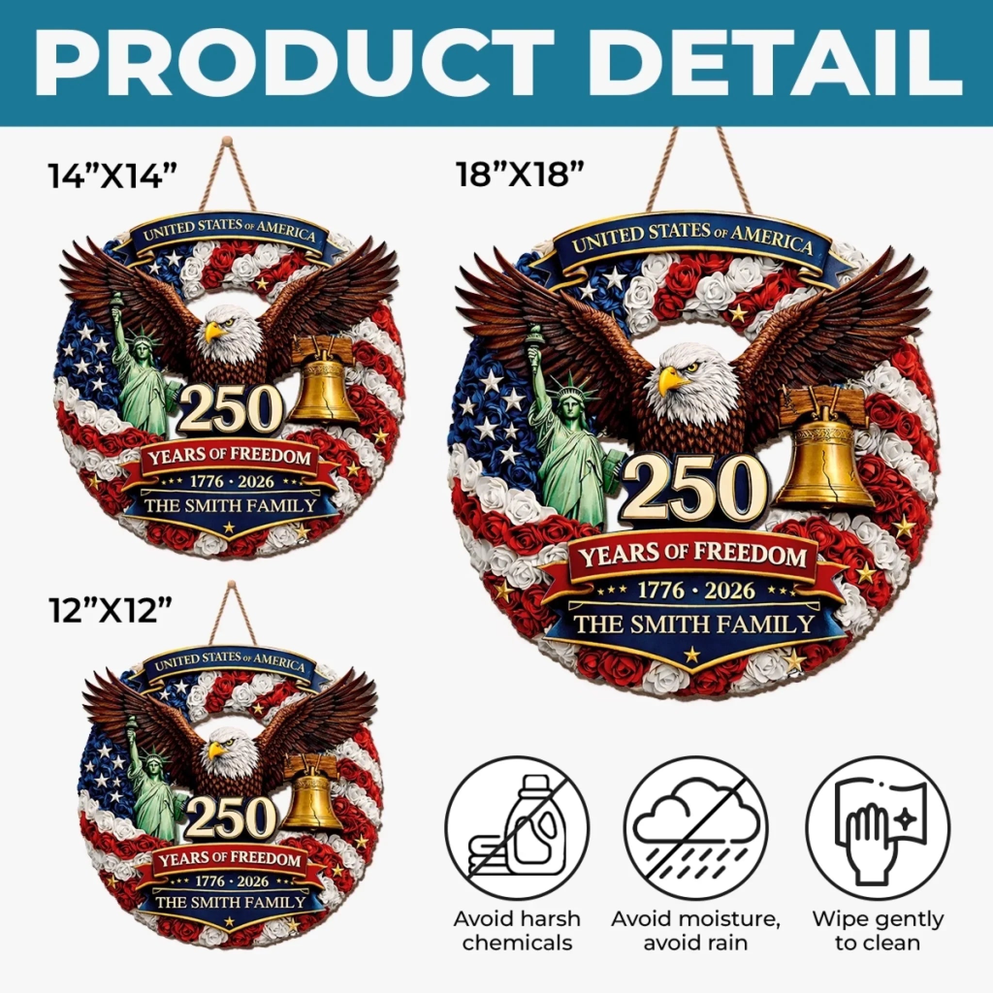 Custom Wood Sign - Personalized America 250th Anniversary Gifts For Mom, Dad, Brother, Sister, Kids - Proud Hearts, Strong Nation