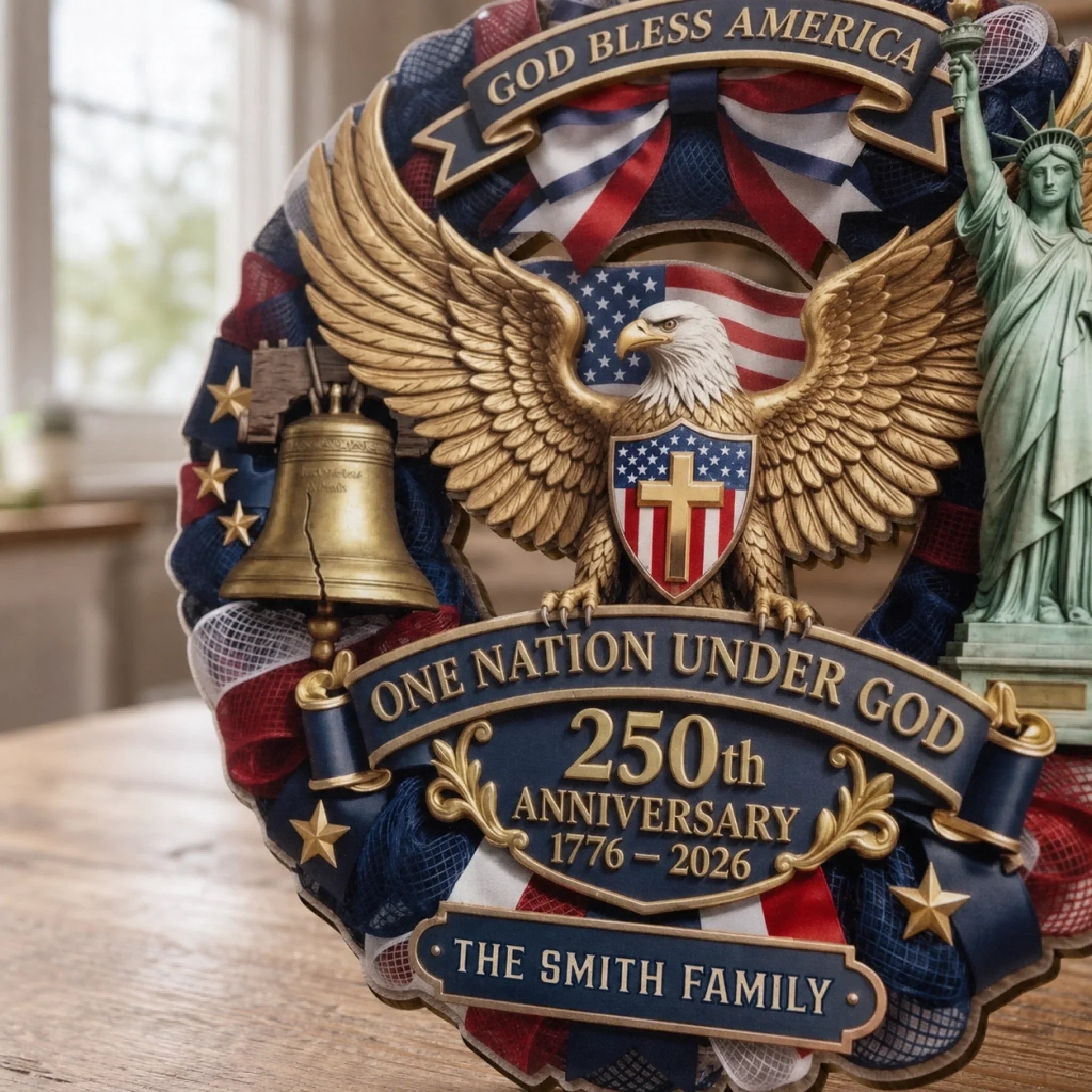 Custom Wood Sign - Personalized America 250th Anniversary Gifts For Mom, Dad, Brother, Sister, Kids - Liberty Looks Good On Everyone