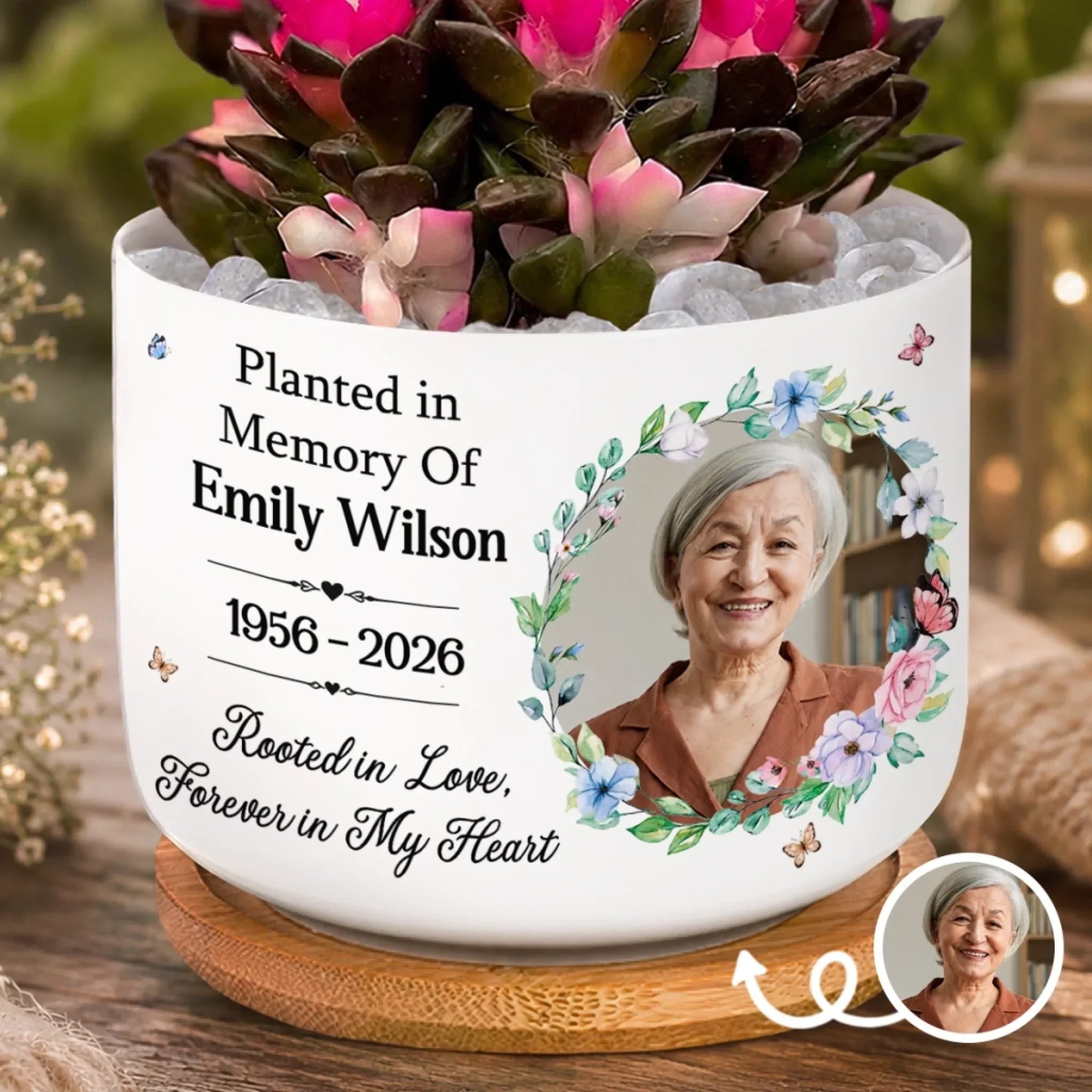 Custom Photo Home Decor Ceramic Plant Pot -  Personalized Memorial Sympathy Gifts For Loss of Mom, Dad - Forever Loved Never Forgotten
