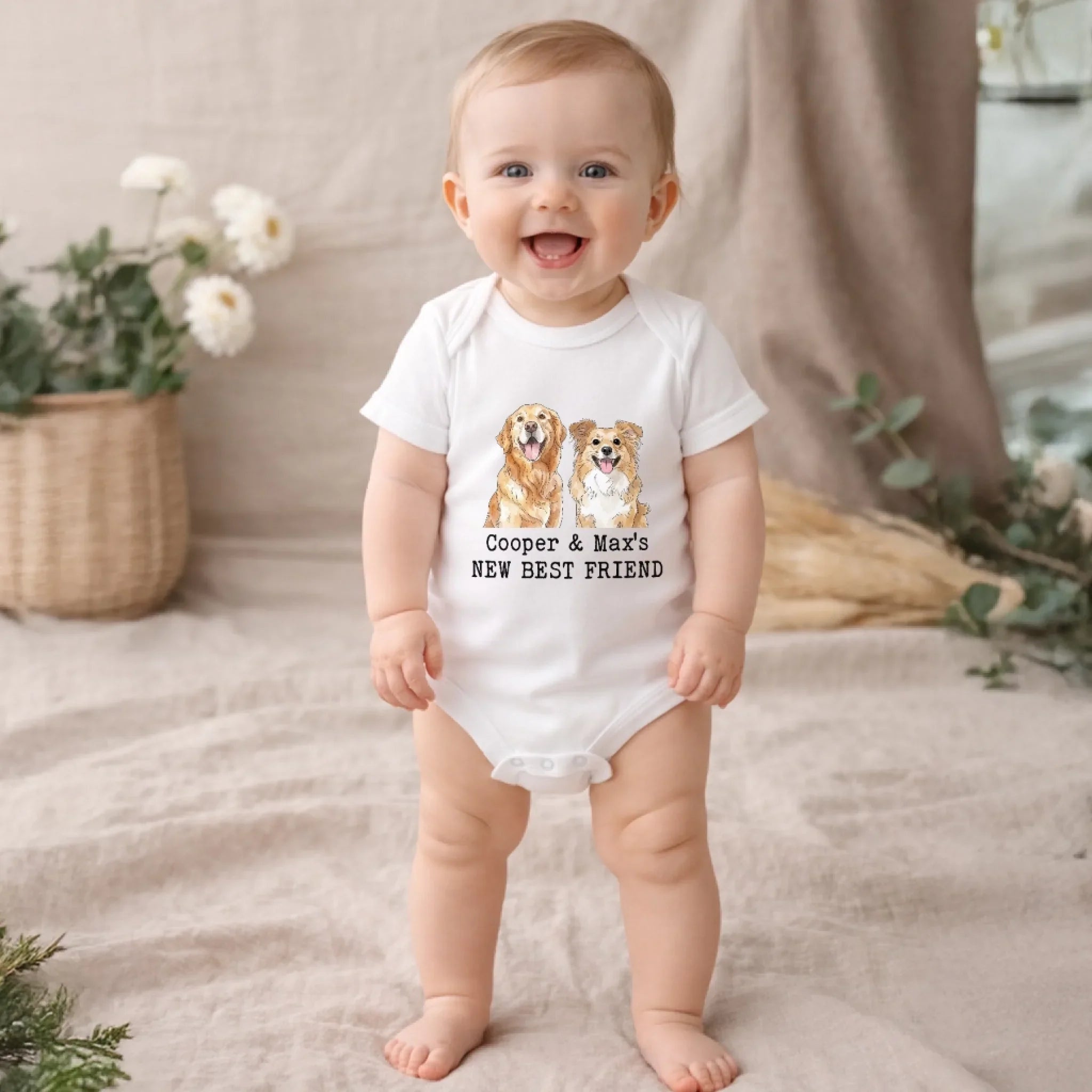 Custom Photo Baby Onesie -  Personalized Baby Shower, Gender Reveal Gifts For New Moms, New Dads, New Parents, Dog Cat Lovers - Newest Member Of The Pack