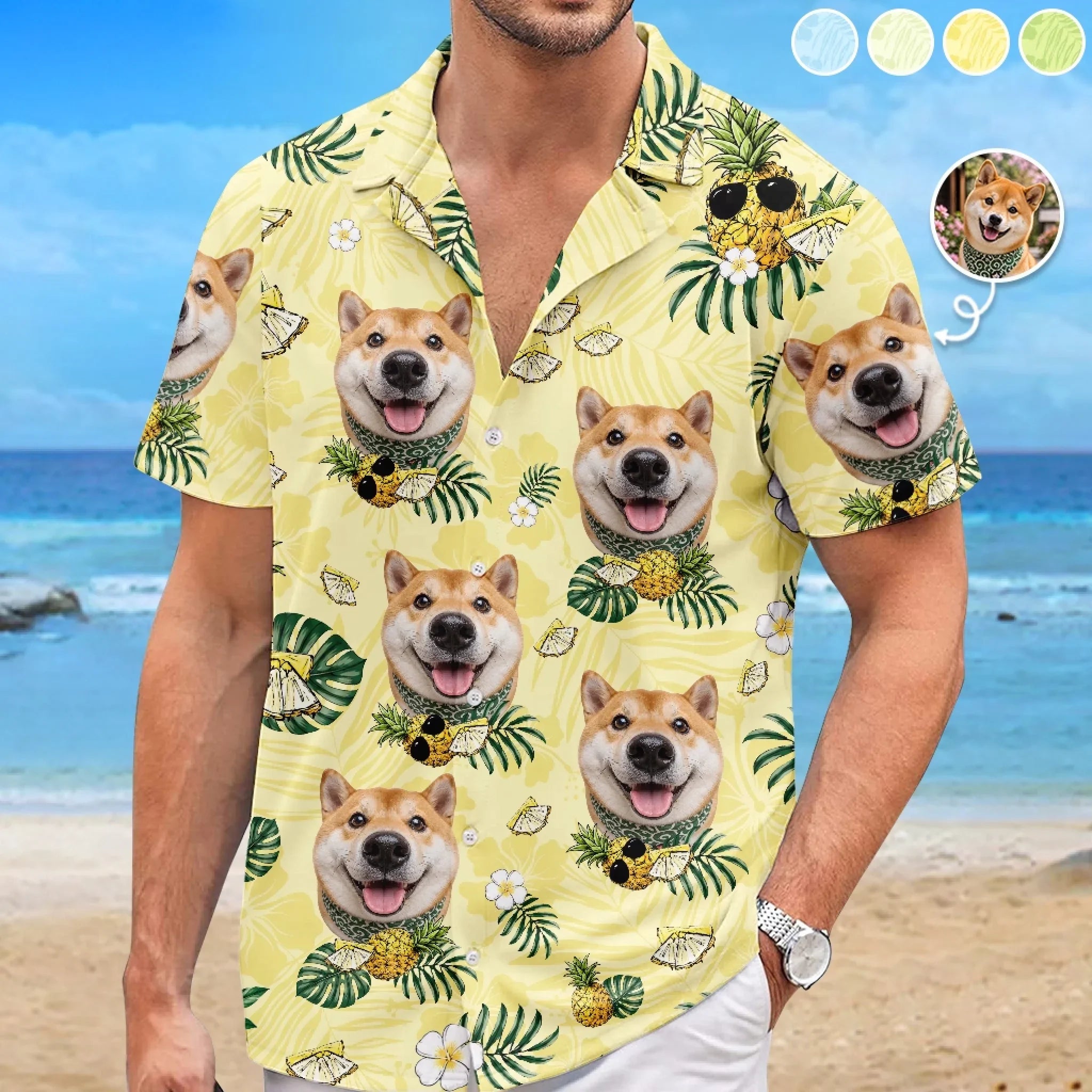 Custom Photo Unisex Tropical Hawaiian Aloha Shirt - Personalized Summer Vacation And Travel Gifts For Dog Cat Lovers, Dog Dad And Mom, Cat Owners - Beach Bum With Paws