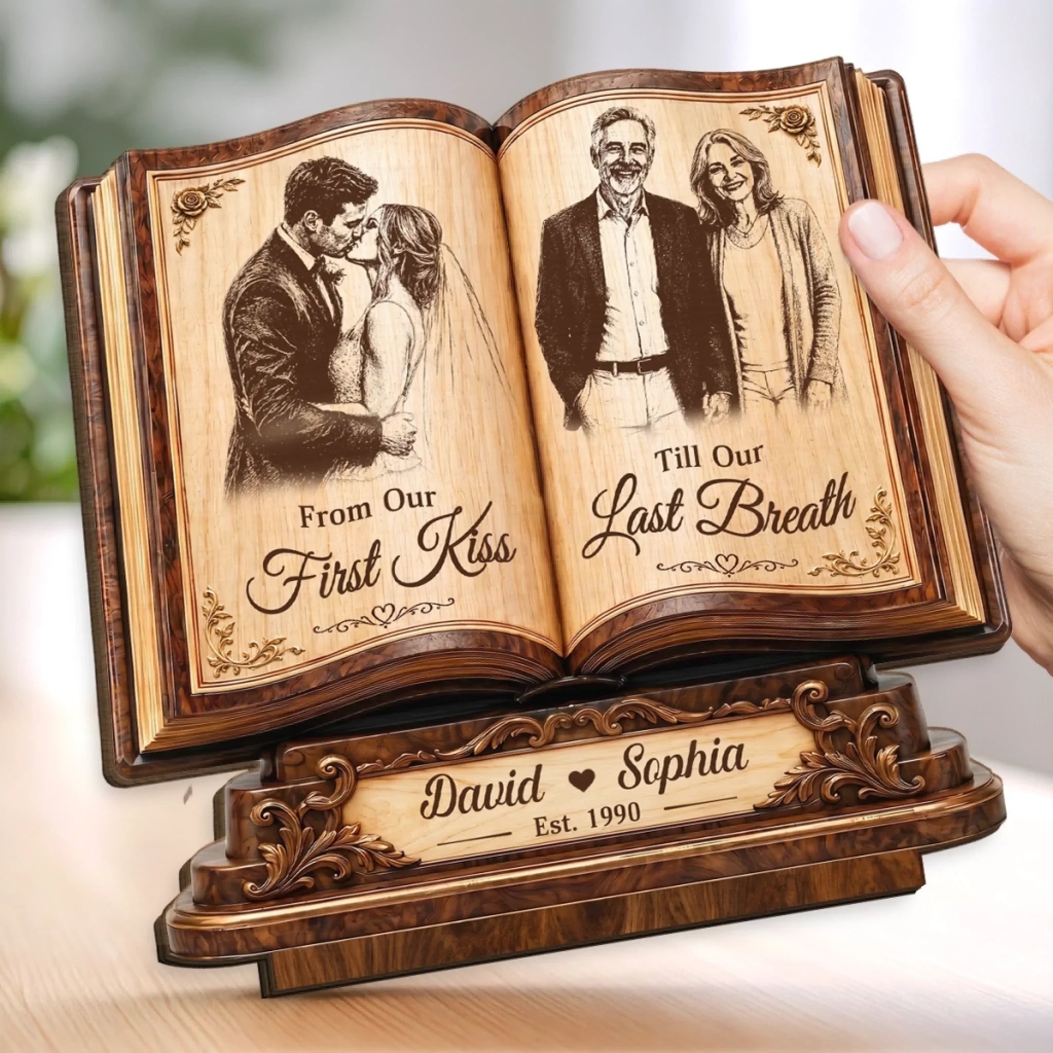 Custom Photo 2-Layered Wooden Plaque - Personalized Anniversary Wedding Gifts For Husband And Wife, Him And Her - Forever Starts With Us