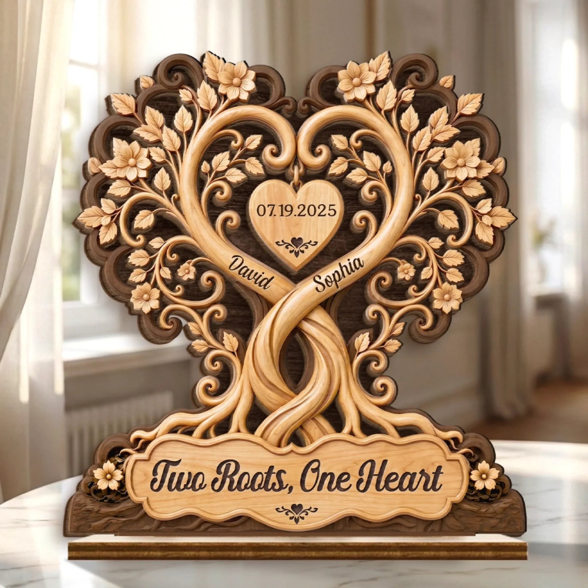 Custom 2-Layered Wooden Plaque - Personalized Anniversary Wedding Gifts For Husband And Wife, Him And Her - Growing Together, Rooted In Love