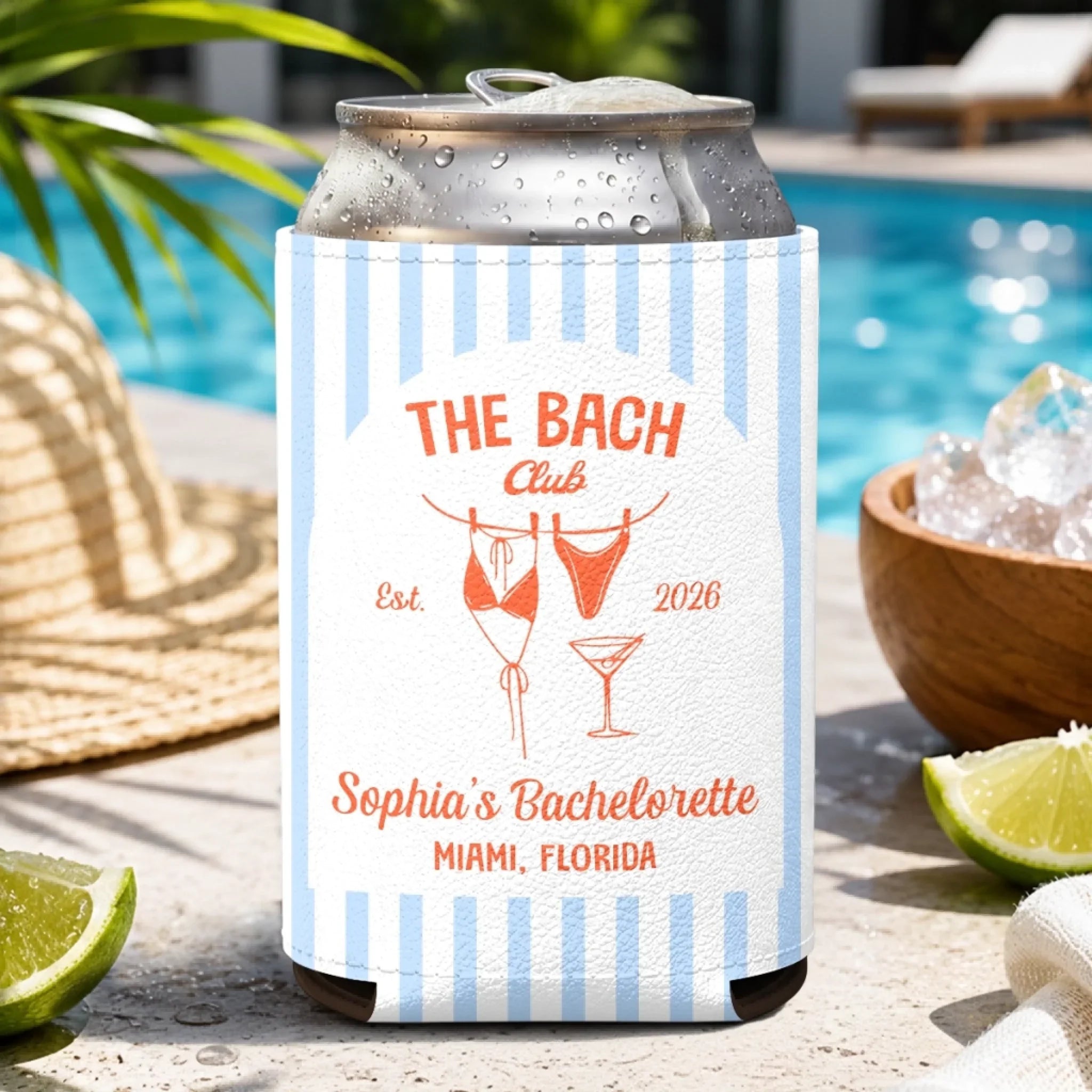 Custom Leather Can Cooler - Personalized Summer Vacation And Travel Gifts For Women, Besties, Sisters, BFF - Seas The Bach Day