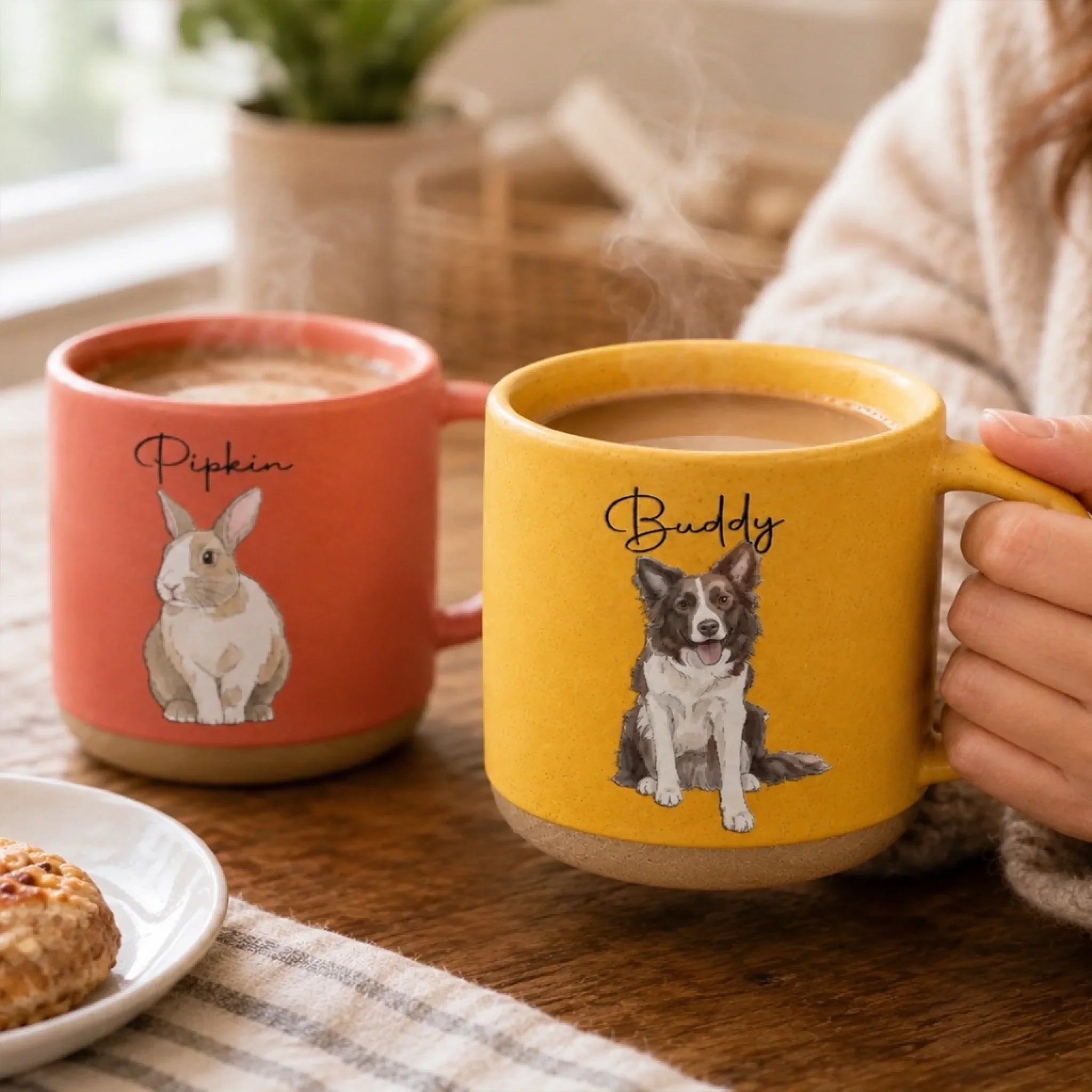 Custom Photo Printed Pottery Mug - Personalized Birthday Gifts For Dog Cat Lovers, Dog Dad And Mom, Cat Owners - My Best Friend Has Paws