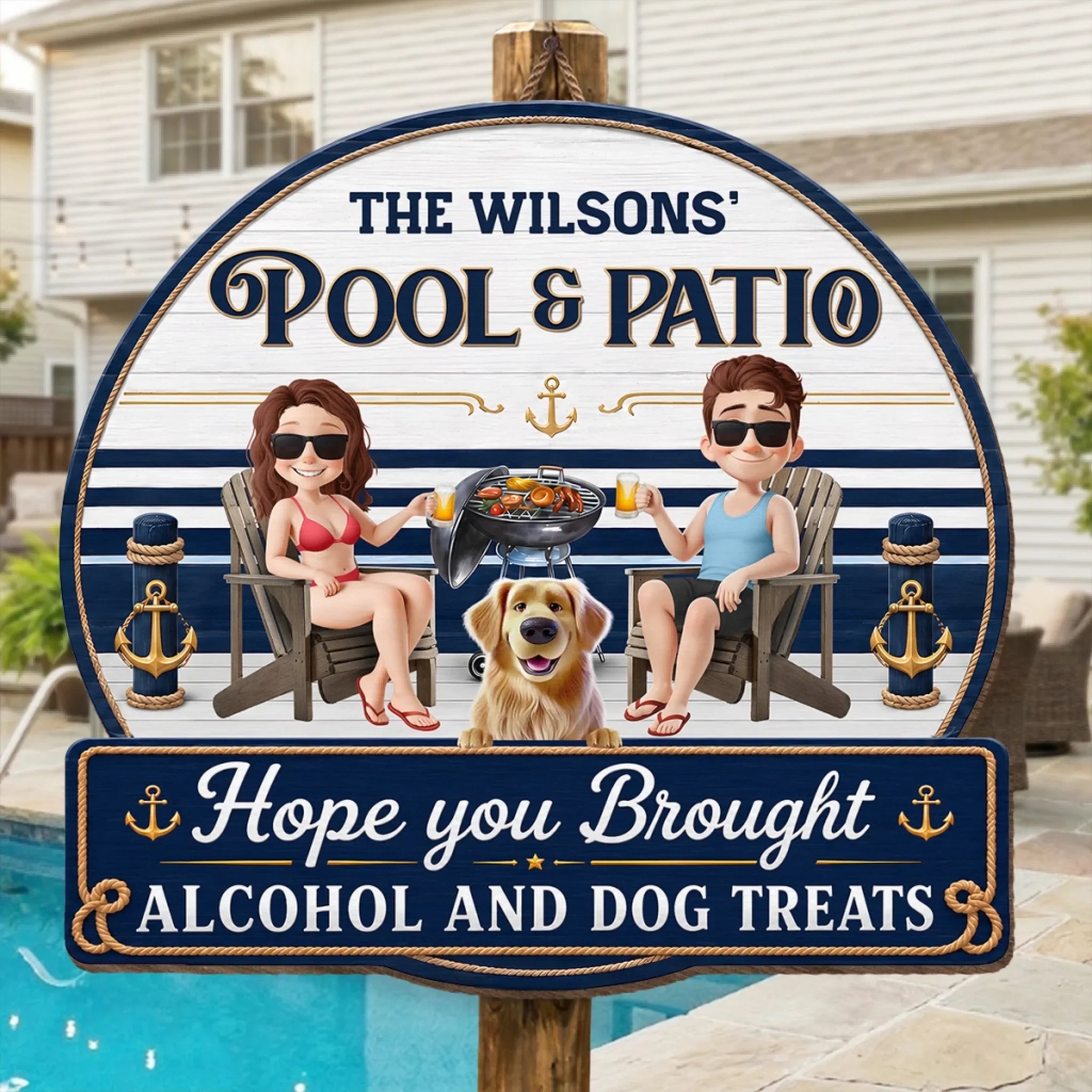 Custom Wood Sign - Personalized Summer Vacation And Travel Gifts For Husband And Wife, Dog Dad And Mom - Sipping Beers With My Furry Bestie