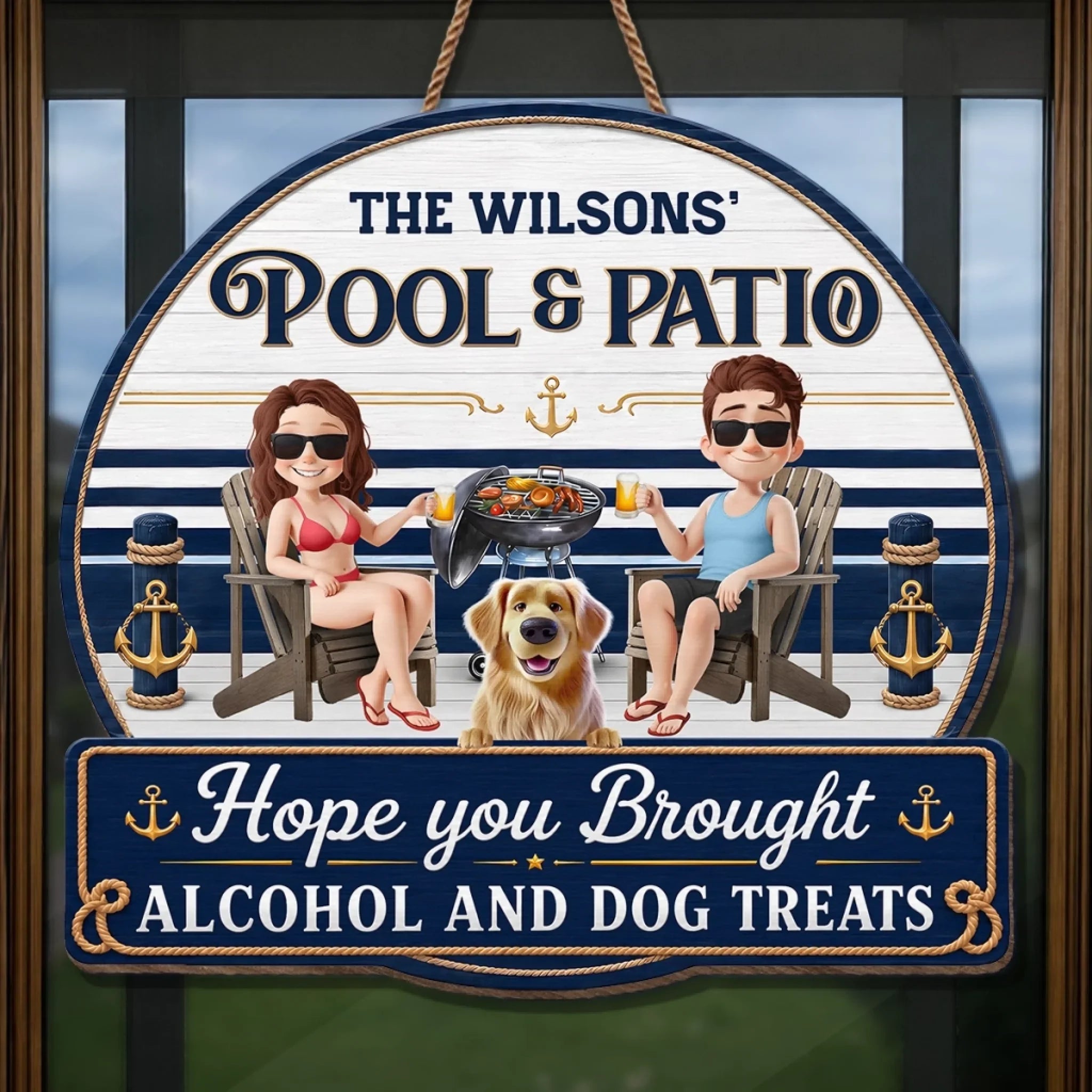 Custom Wood Sign - Personalized Summer Vacation And Travel Gifts For Husband And Wife, Dog Dad And Mom - Sipping Beers With My Furry Bestie