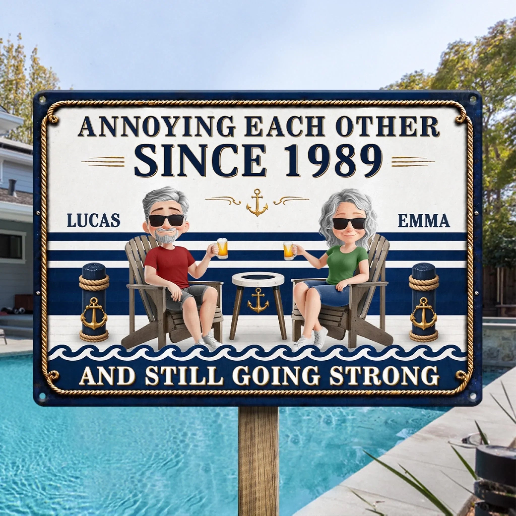 Custom Home Decor Metal Sign - Personalized  Summer Vacation And Travel Gifts For Husband And Wife, Him And Her - Couples Who Laugh Together, Stay Together