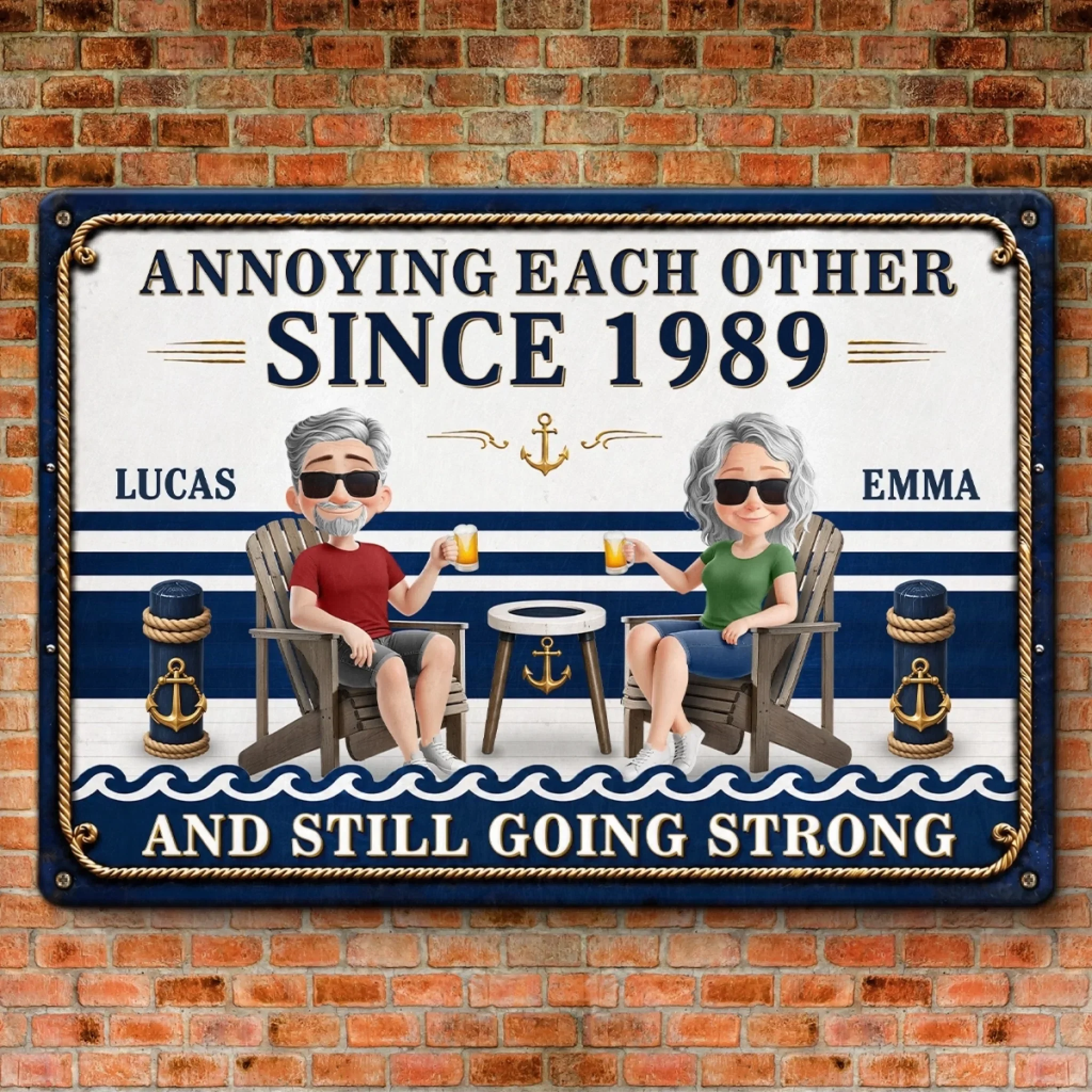 Custom Home Decor Metal Sign - Personalized  Summer Vacation And Travel Gifts For Husband And Wife, Him And Her - Couples Who Laugh Together, Stay Together