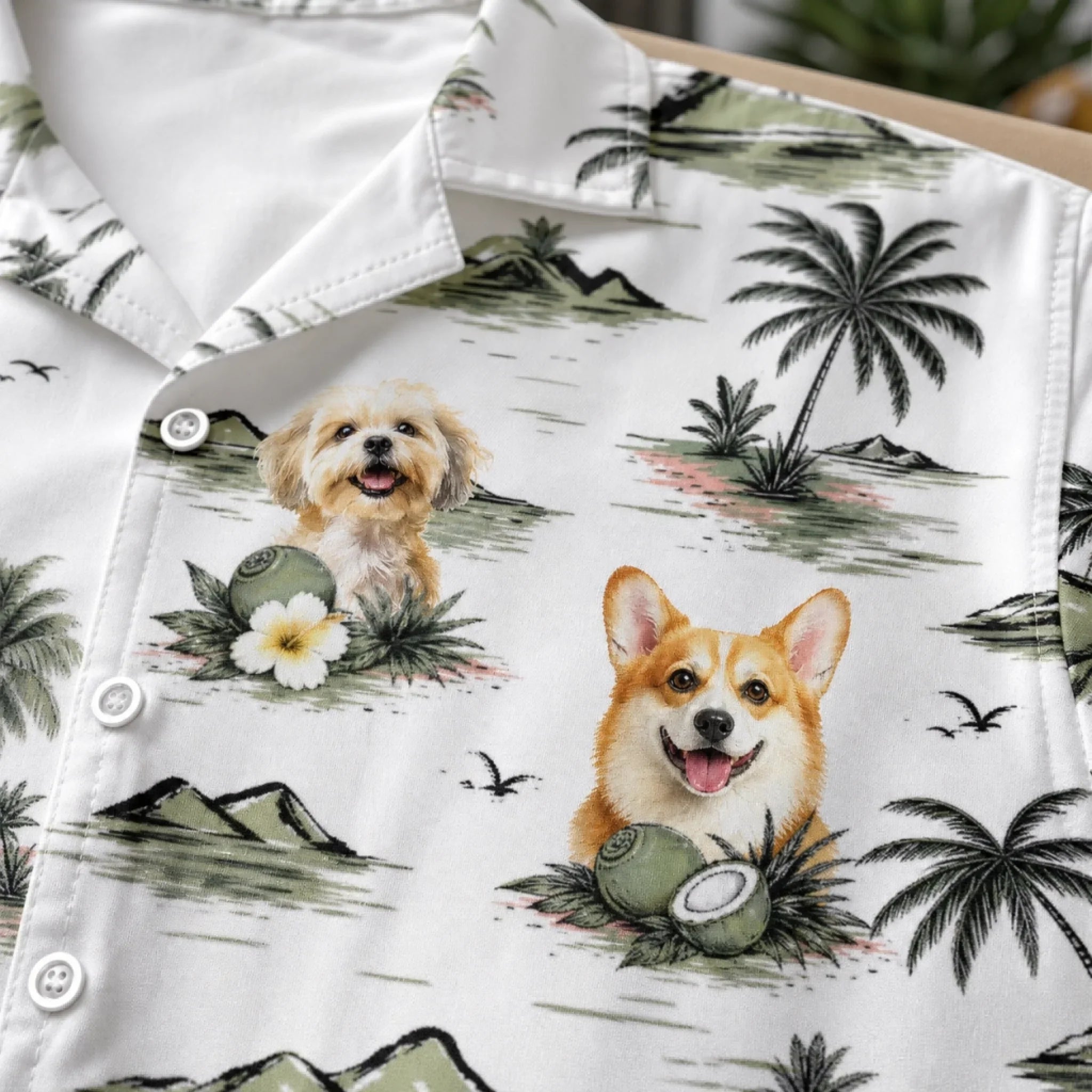 Custom Photo Unisex Tropical Hawaiian Aloha Shirt - Personalized Summer Vacation And Travel Gifts For Dog Cat Lovers, Dog Dad And Mom, Cat Owners - Sandy Paws Happy Days