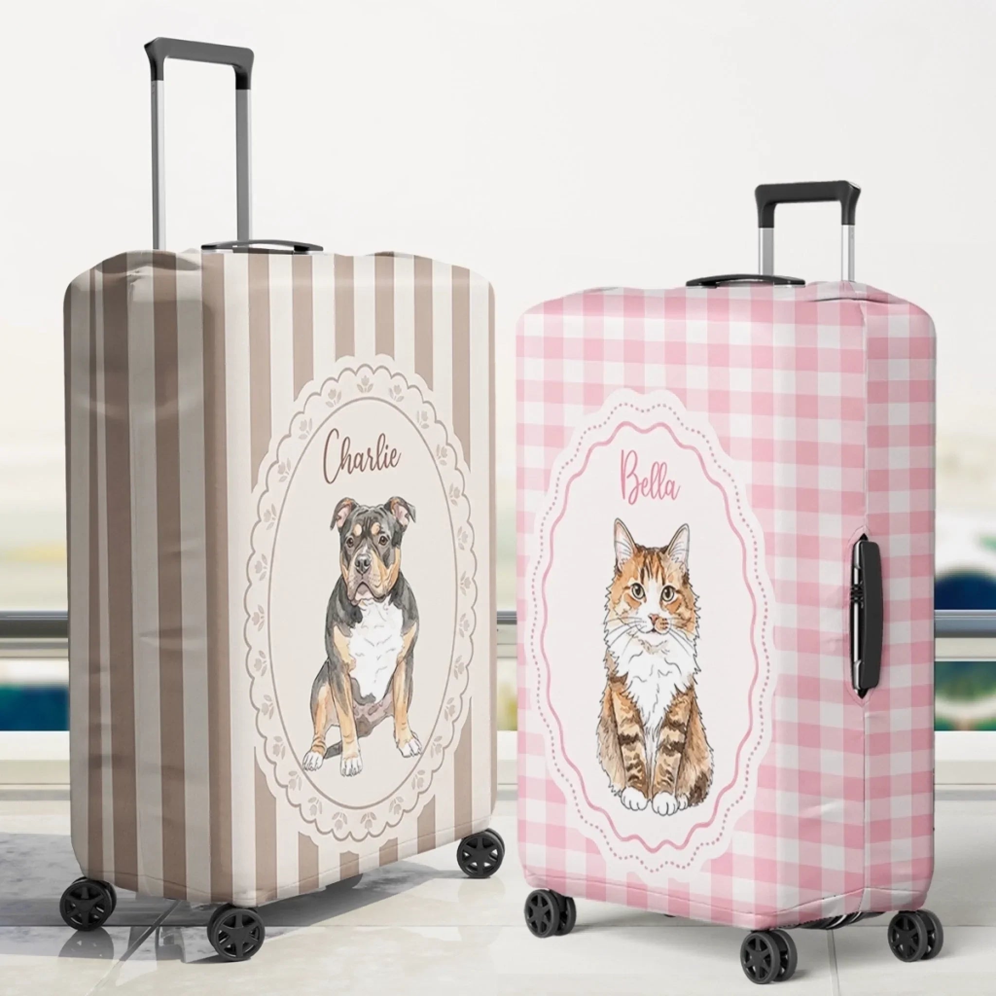 Custom Photo Luggage Cover - Personalized Summer Vacation And Travel Gifts For Dog Cat Lovers, Dog Dad And Mom, Cat Owners - Pawsport Ready