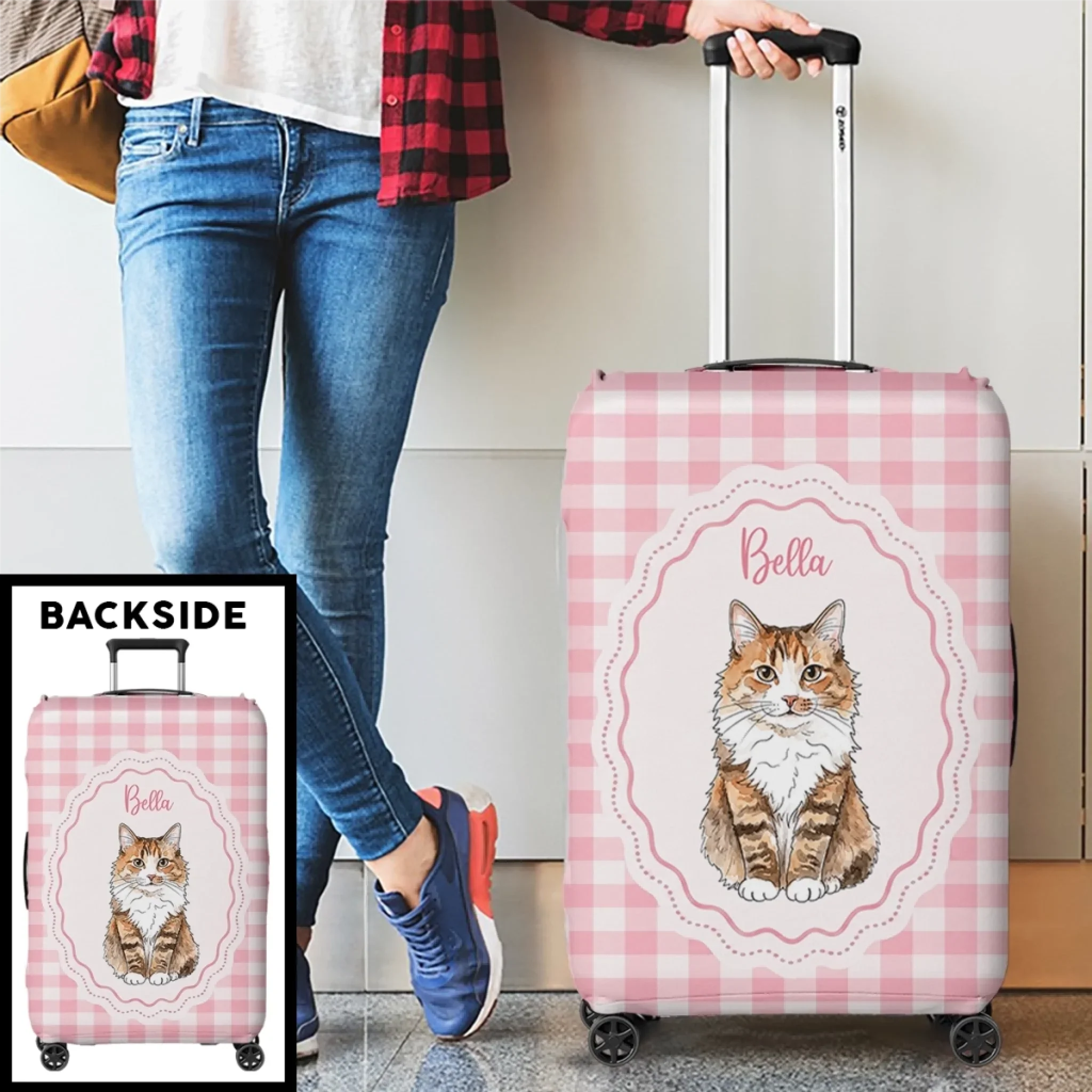 Custom Photo Luggage Cover - Personalized Summer Vacation And Travel Gifts For Dog Cat Lovers, Dog Dad And Mom, Cat Owners - Pawsport Ready