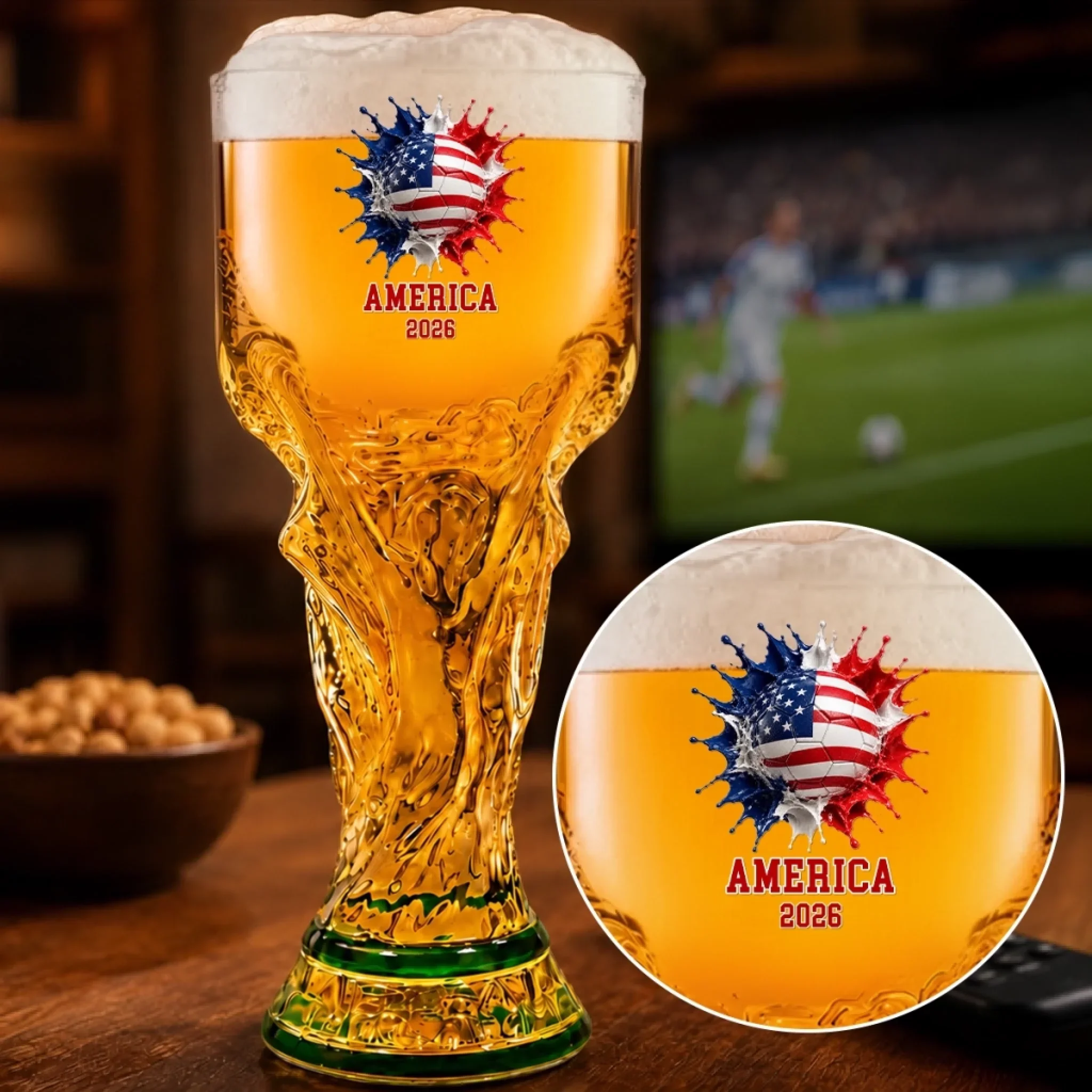 Custom USA World Football Trophy-Shaped Beer Glass - Personalized Birthday Gifts For Football Lovers, Sports Fans, Sports Lovers - Fueling The Soccer Hype