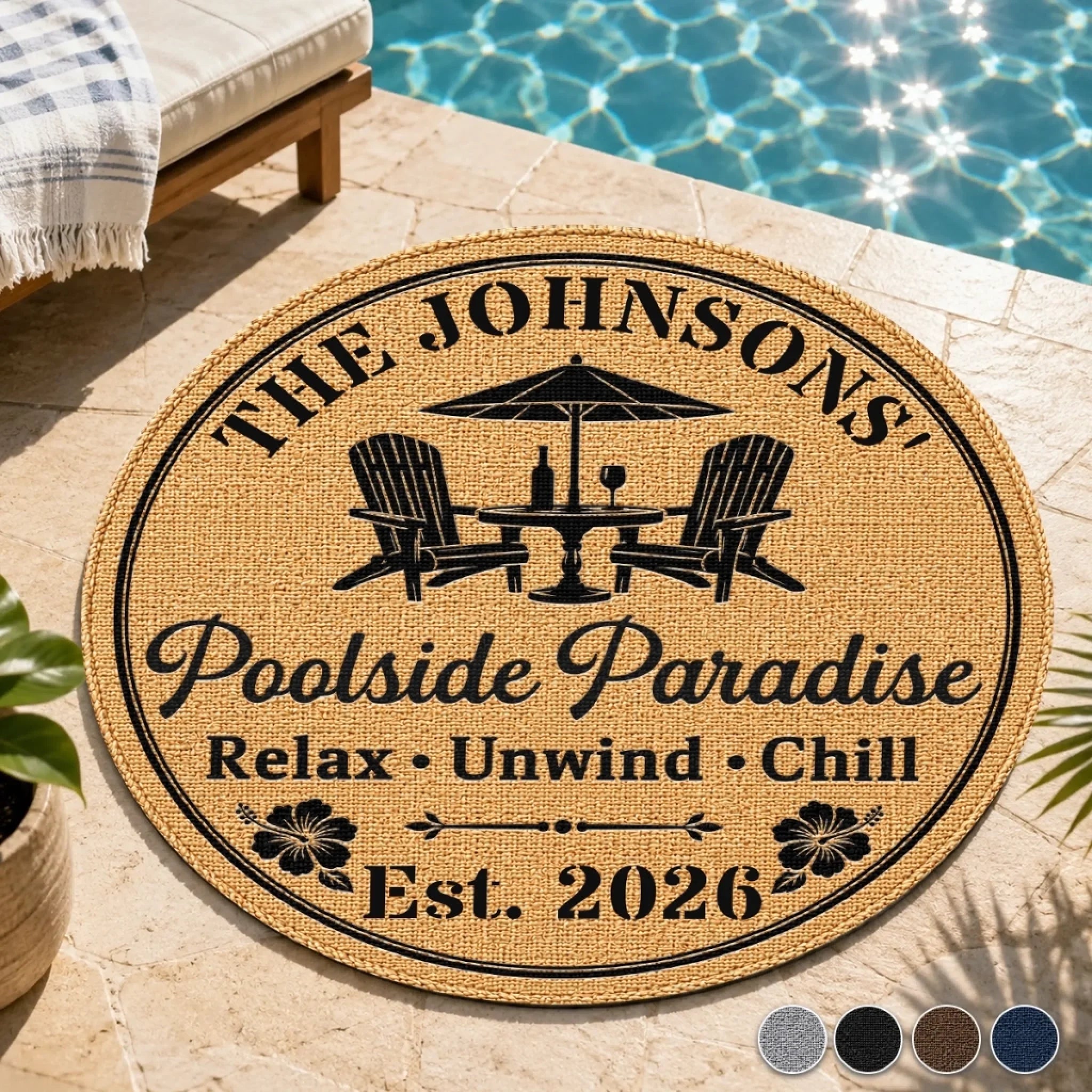 Custom Poolside Shaped Doormat - Personalized Birthday Gifts For Mom, Dad, Brother, Sister, Kids - Backyard Bar