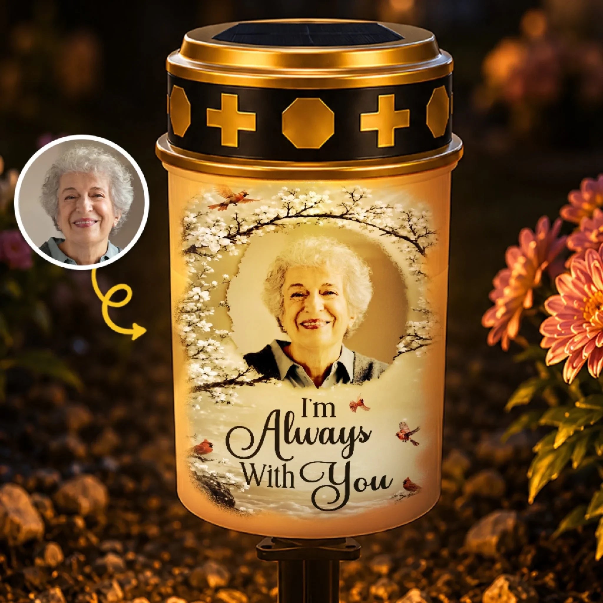 Custom Photo Solar Stake Lights - Personalized Memorial Sympathy Gifts For Loss Of Mom, Dad - Your Memory Shines On