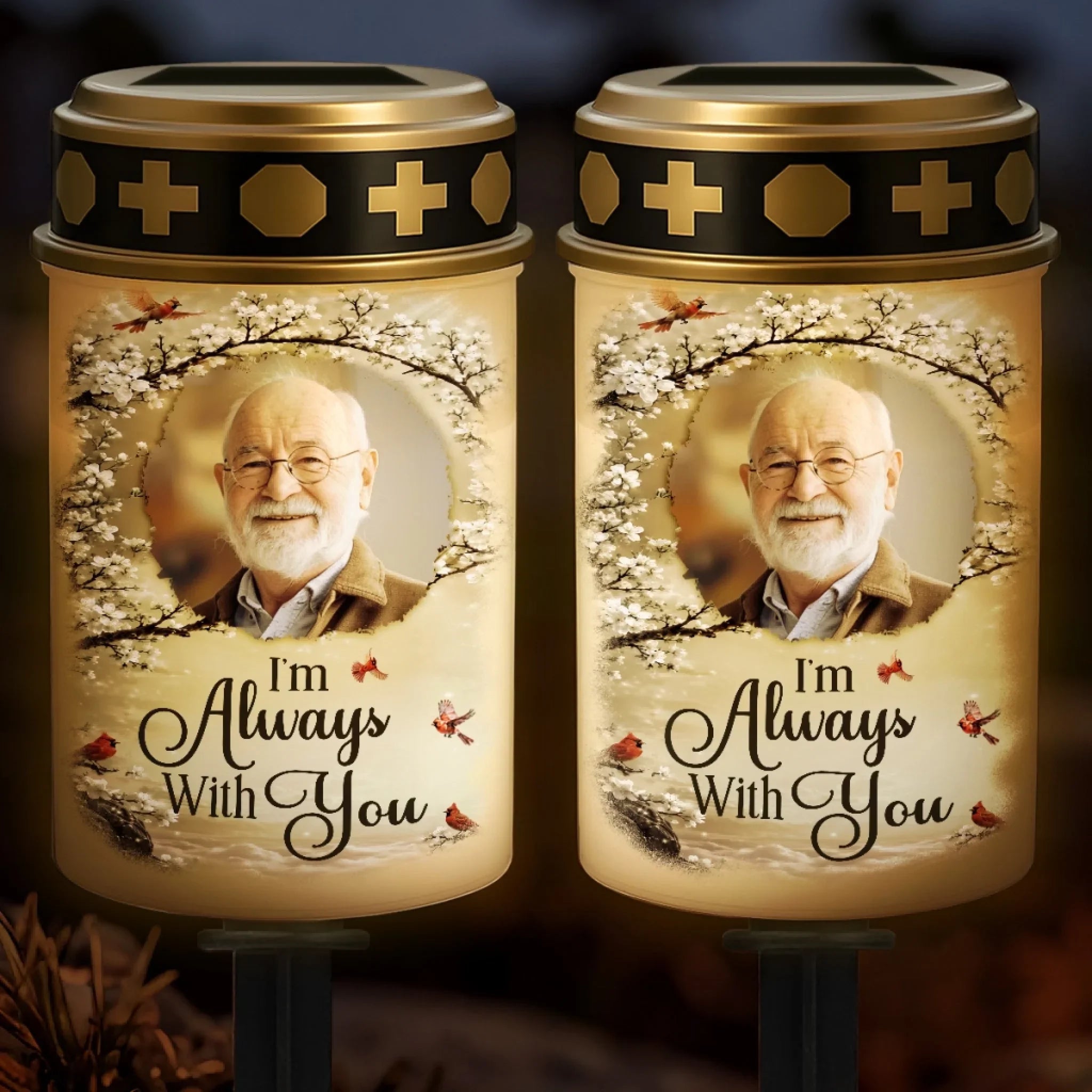 Custom Photo Solar Stake Lights - Personalized Memorial Sympathy Gifts For Loss Of Mom, Dad - Your Memory Shines On