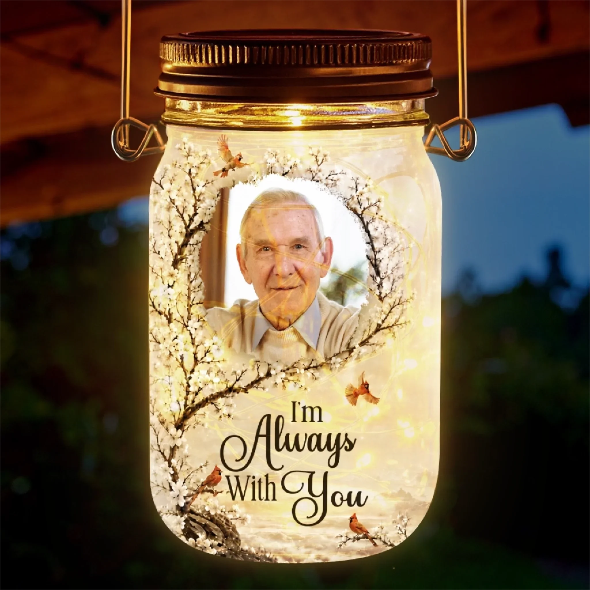 Custom Photo Solar Jar Lantern - Personalized Memorial Sympathy Gifts For Loss of Mom, Dad - Your Memory Is My Treasure