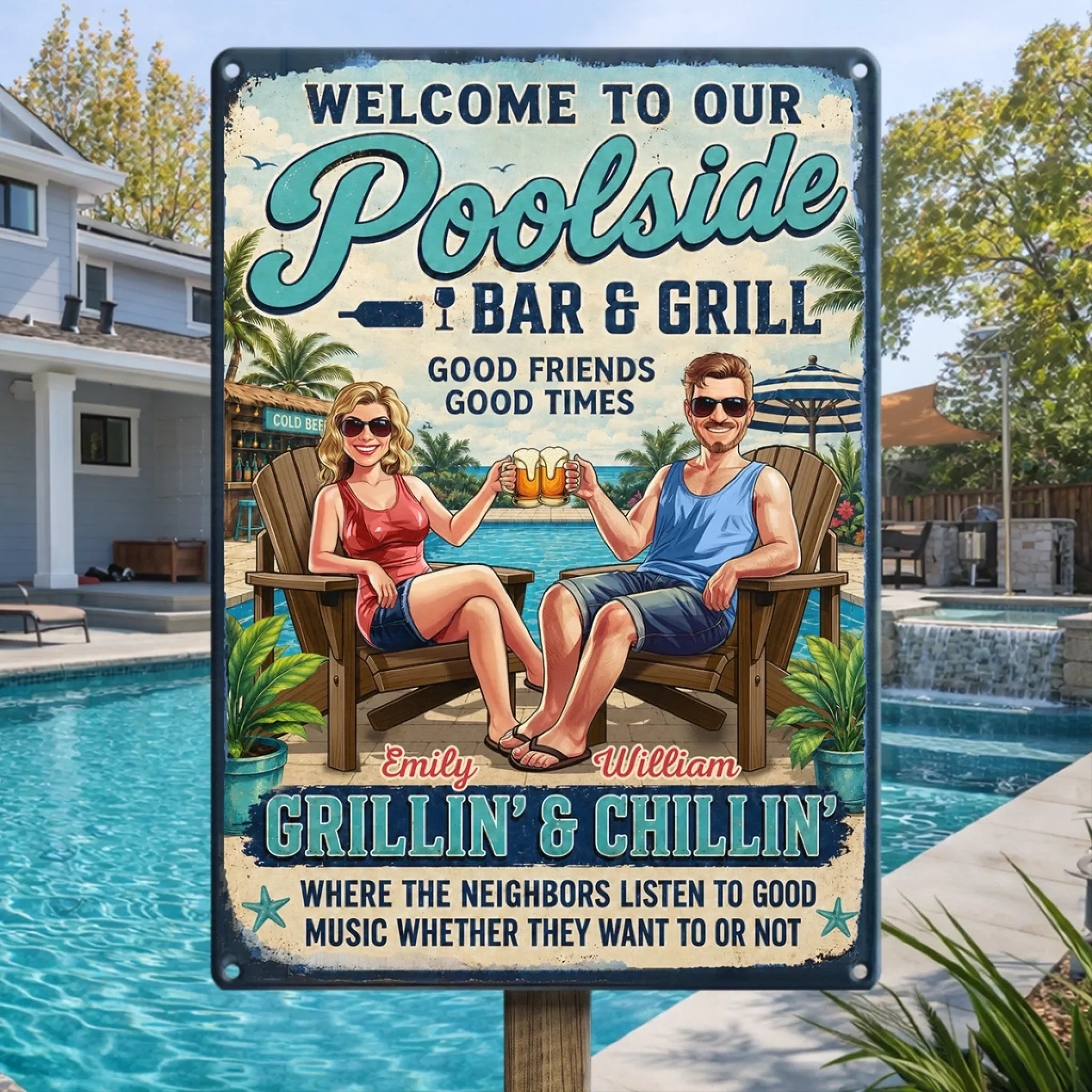Custom Poolside Home Decor Metal Sign - Personalized  Summer Vacation And Travel Gifts For Husband And Wife, Him And Her - Welcome To Navy Home