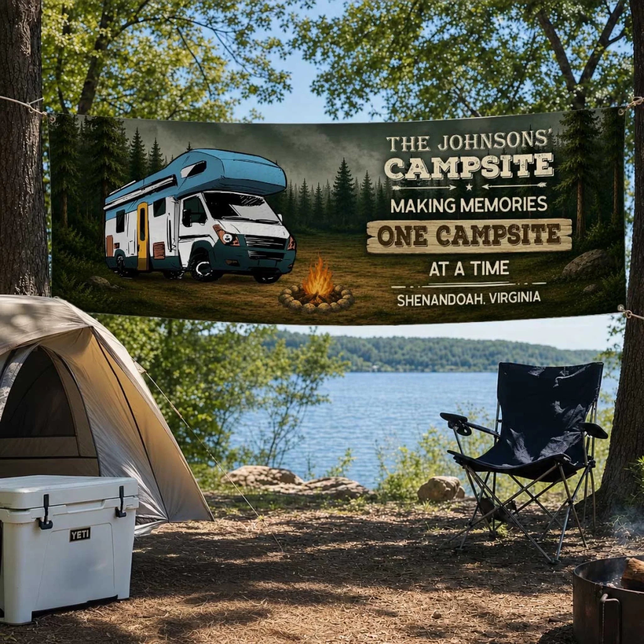Custom Outdoor Banner - Personalized Camping Gifts For Campers, Mom, Dad, Brother, Sister, Kids - Home Is Wherever We Roam