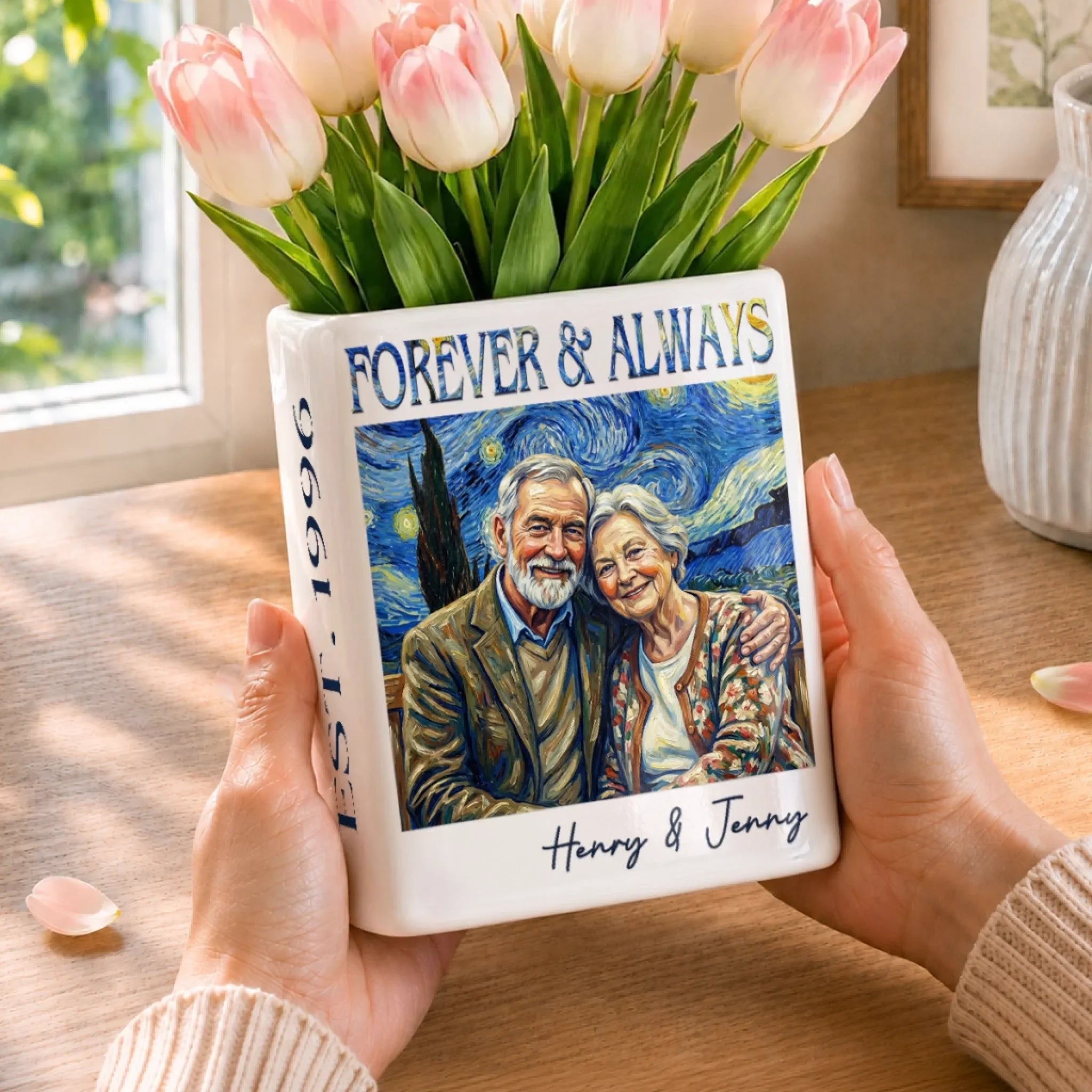 Custom Book Vase - Personalized Anniversary Wedding Gifts For Husband And Wife, Him And Her - Together Under Starry Skies