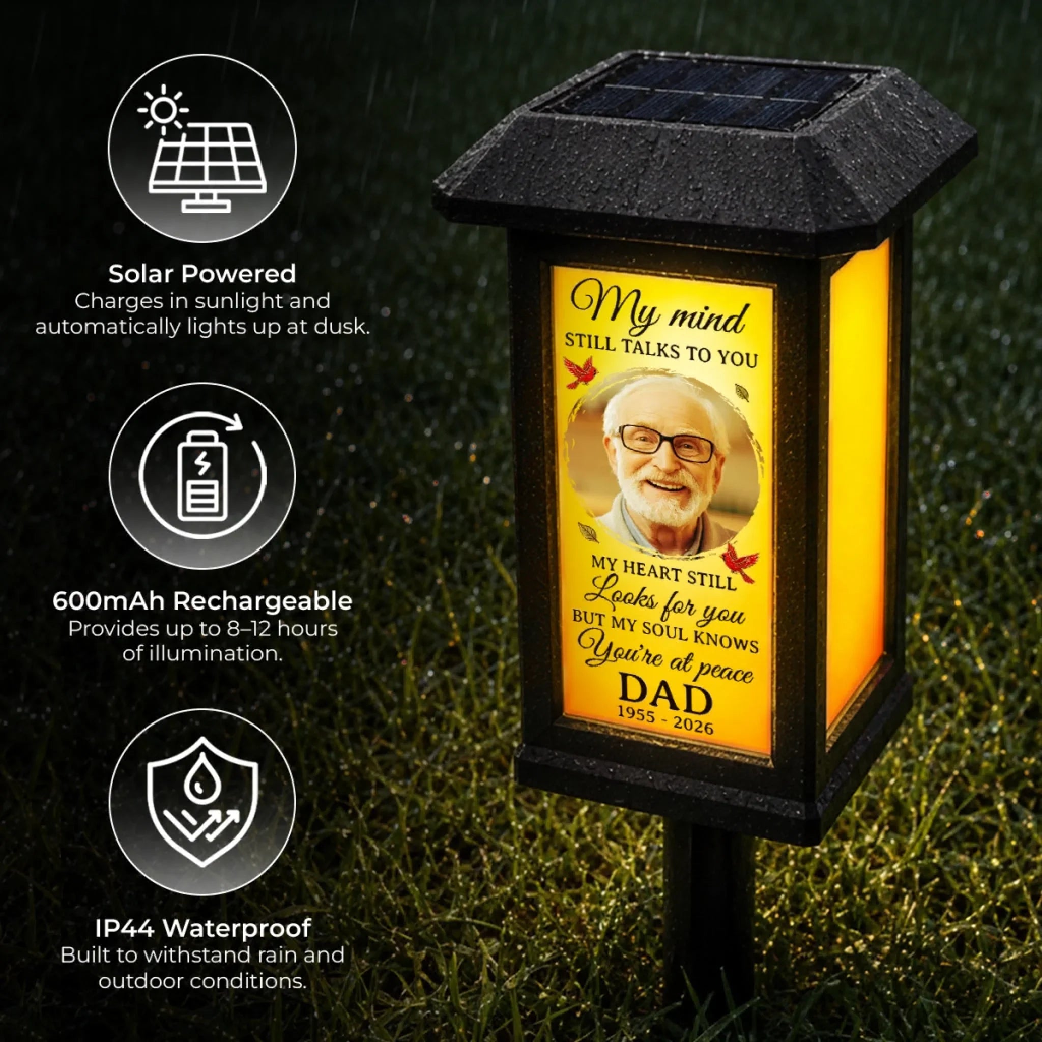 Custom Photo Solar Garden Light - Personalized Memorial Sympathy Gifts For Loss Of Mom, Dad - Always Loved, Forever Missed