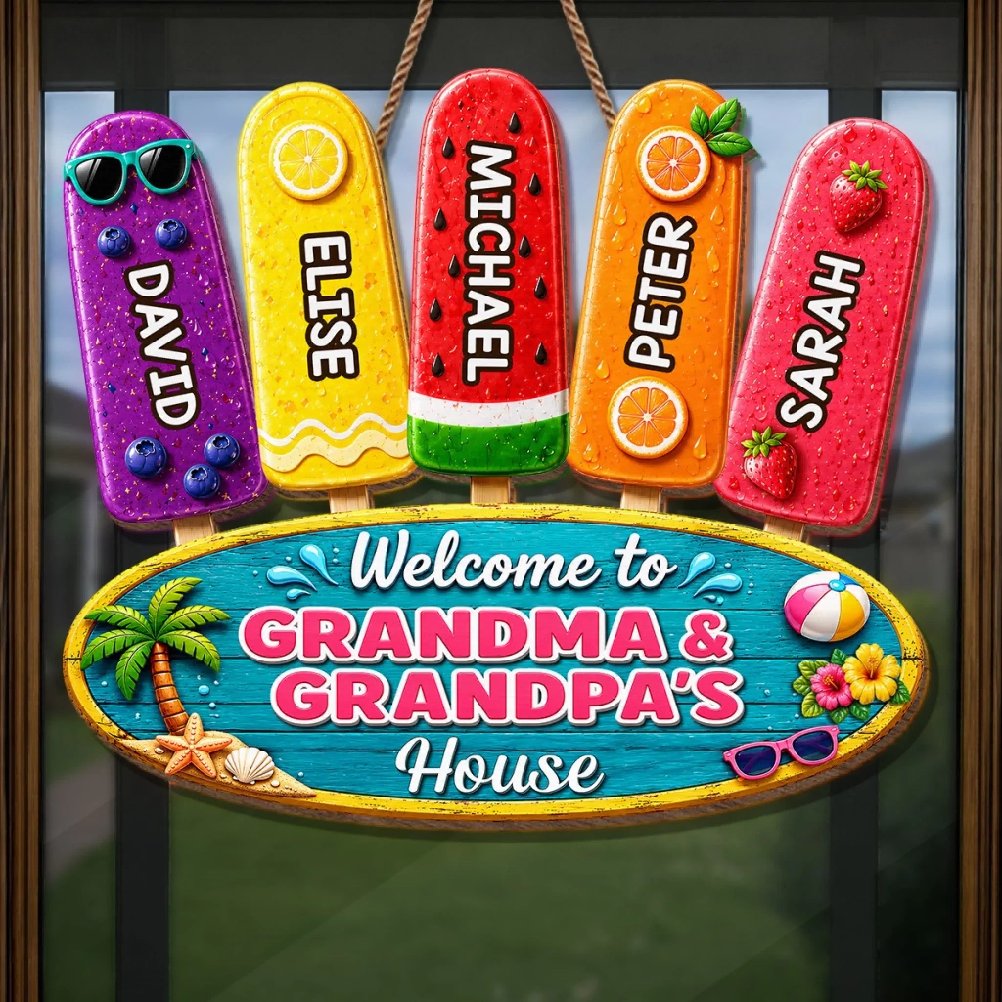 Custom Poolside Wood Sign - Personalized Summer Vacation And Travel Gifts For Grandma, Grandpa - Family Fun Starts Here