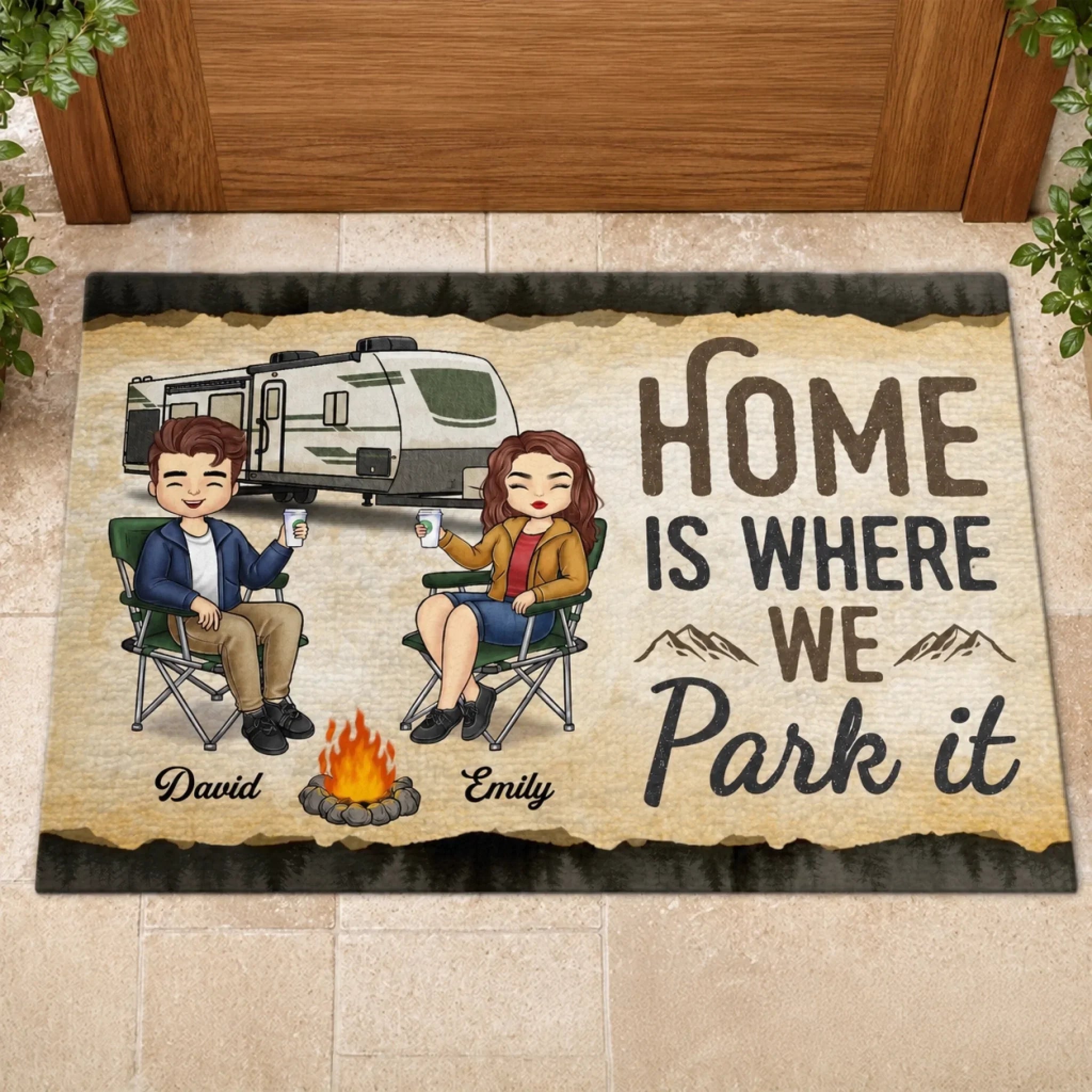 Custom Home Decor Decorative Mat - Personalized Anniversary Wedding Camping Gifts For Campers, Husband And Wife, Him And Her - Home Is Where We Park It