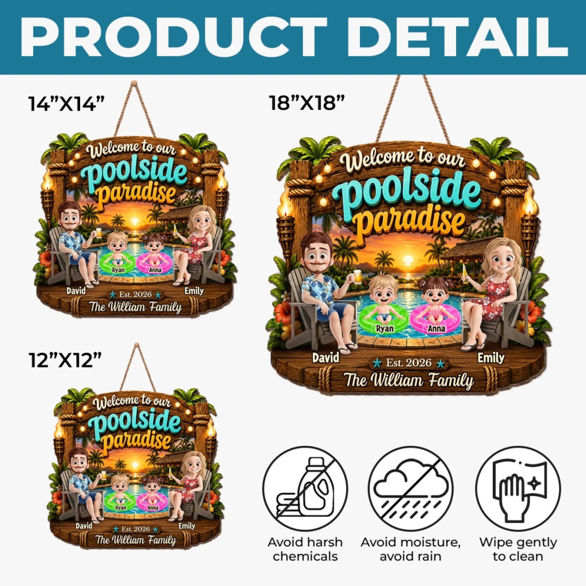 Custom Poolside Wood Sign - Personalized Summer Vacation And Travel Gifts For Mom, Dad, Kids - Making Waves Daily