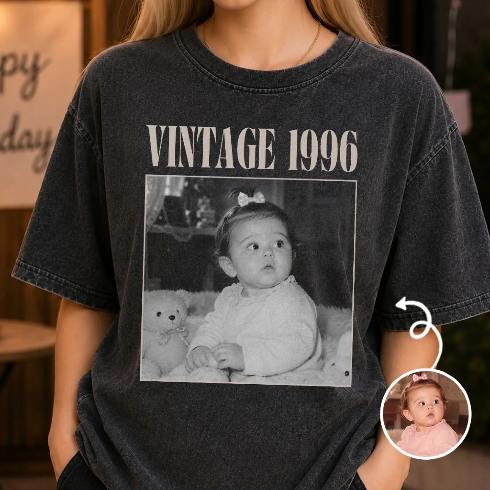 Custom Photo Washed Cotton T-shirt - Personalized Birthday Gifts For Men, Women - Main Character Since Day One