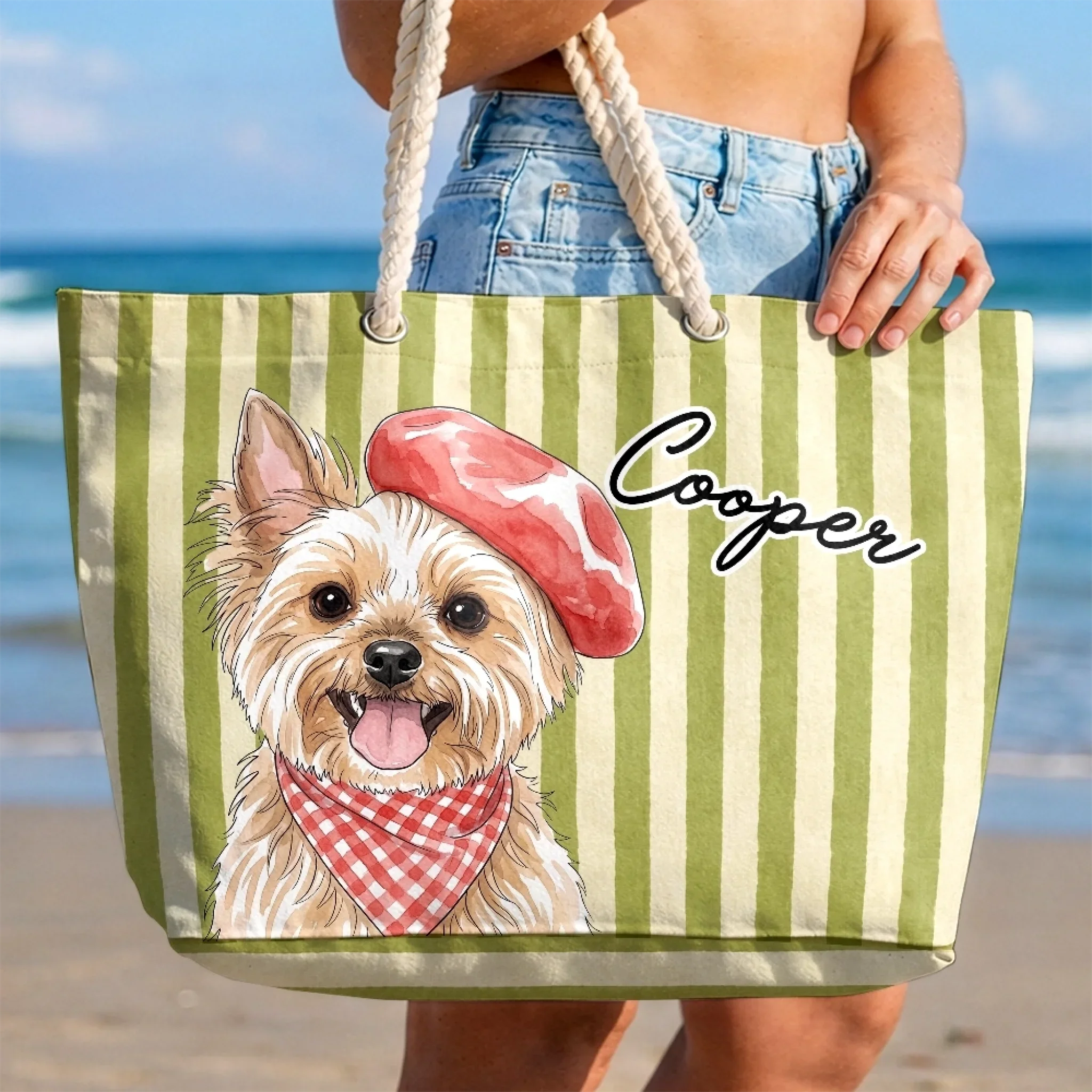 Custom Summer Beach Bag - Personalized Birthday Gifts For Dog Cat Lovers, Dog Dad And Mom, Cat Owners - Sunny Paws Happy Days