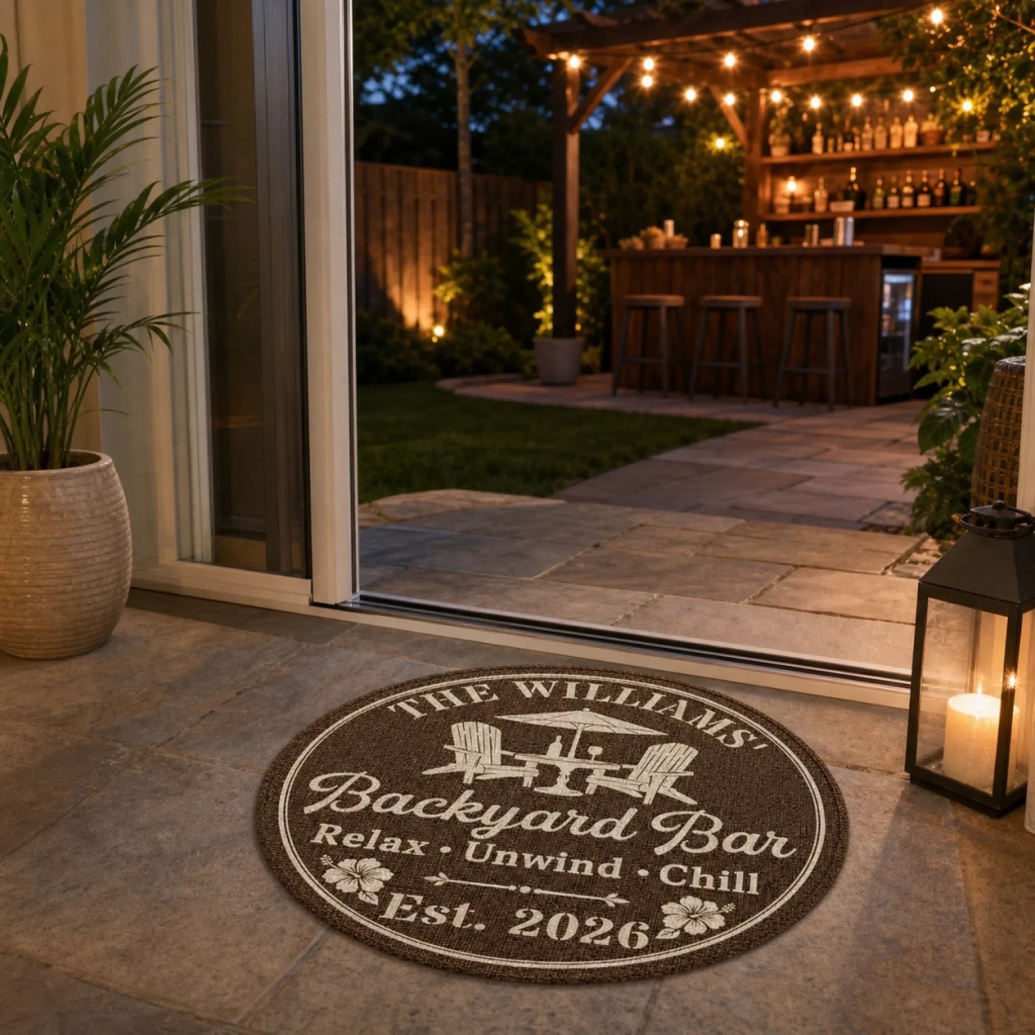 Custom Poolside Shaped Doormat - Personalized Birthday Gifts For Mom, Dad, Brother, Sister, Kids - Backyard Bar
