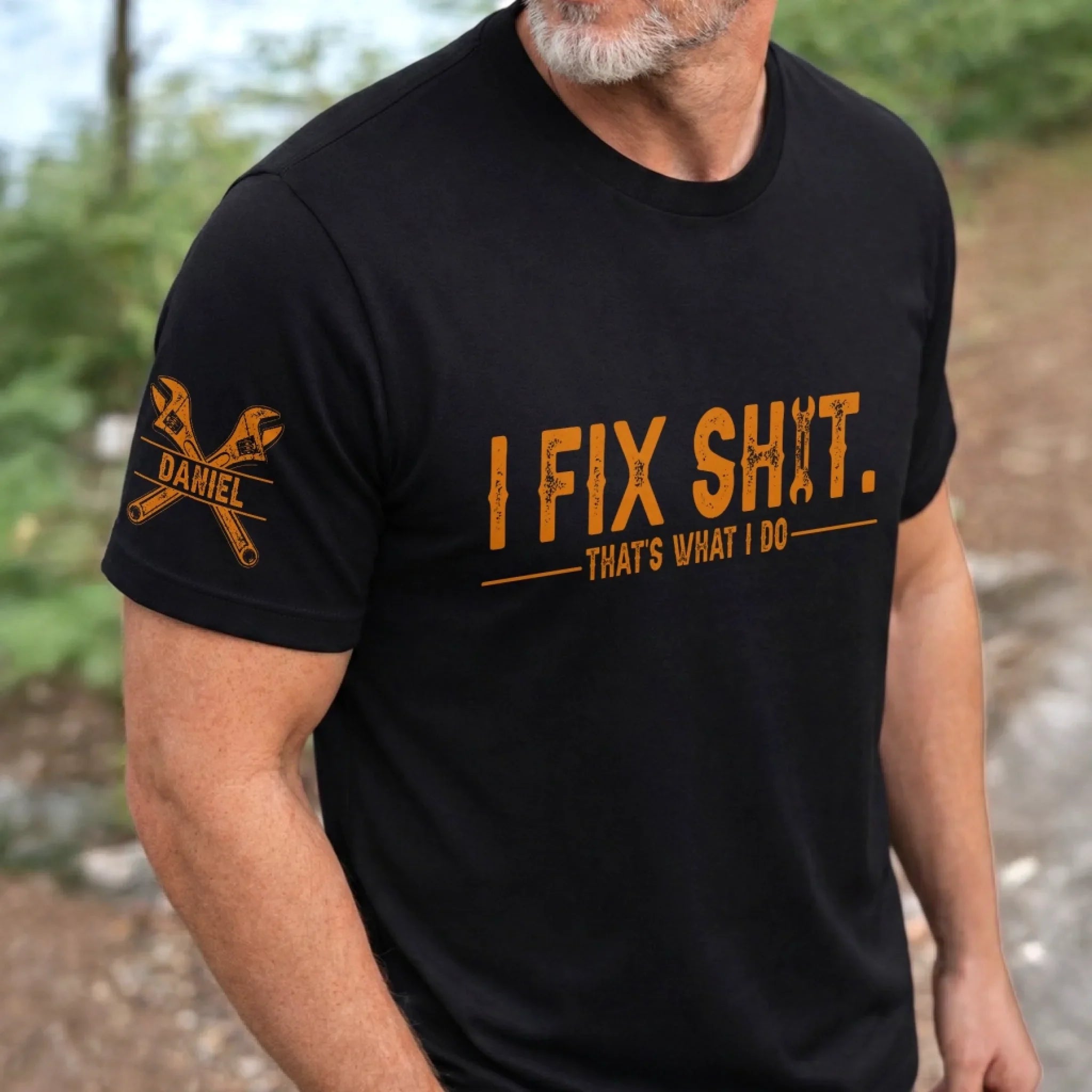 Custom Mechanic Unisex T-Shirt With Design On Sleeve - Personalized Birthday Gifts For Men, Dad, Grandpa, Husband - Built To Fix