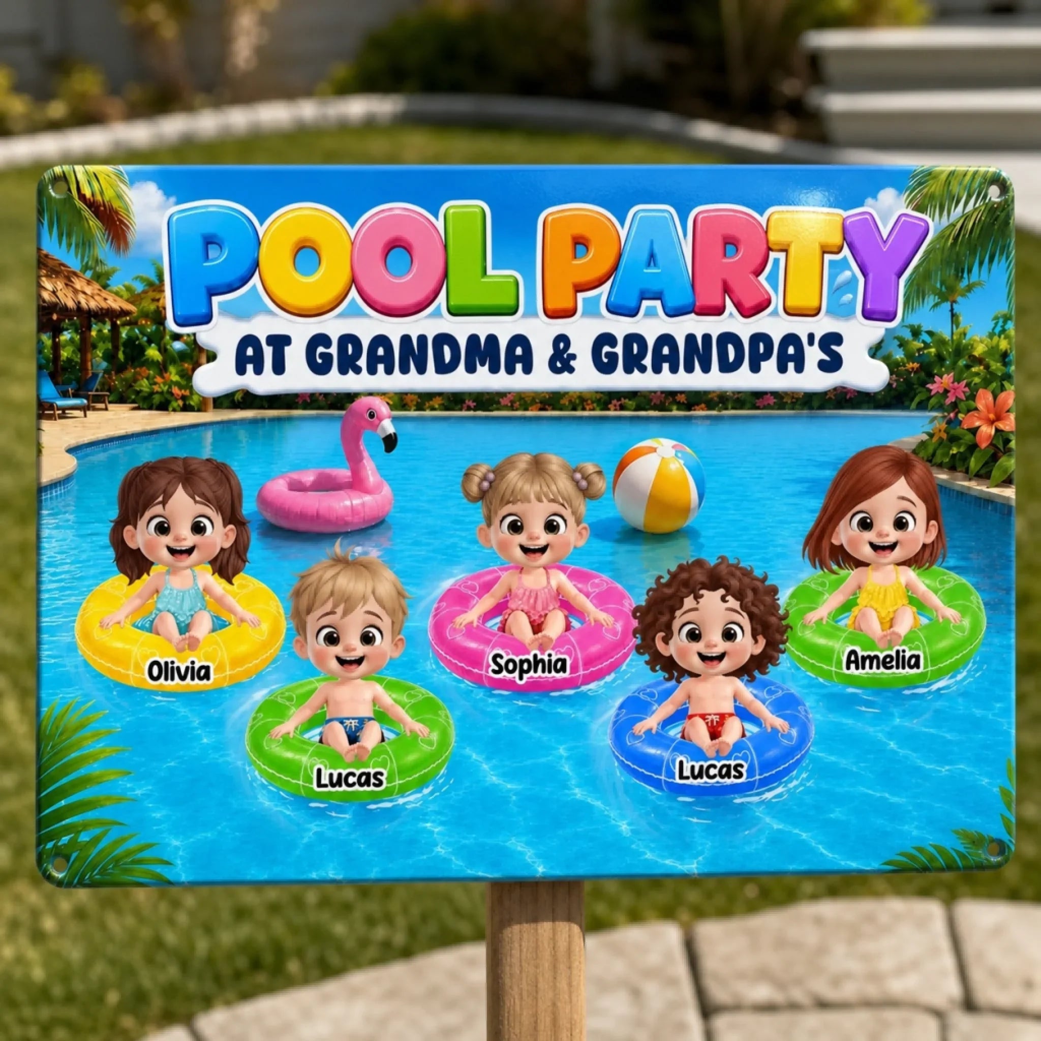 Custom Poolside Home Decor Metal Sign - Personalized Summer Vacation And Travel, Poolside Gifts For Grandma, Grandpa - Sunshine And Sweet Memories