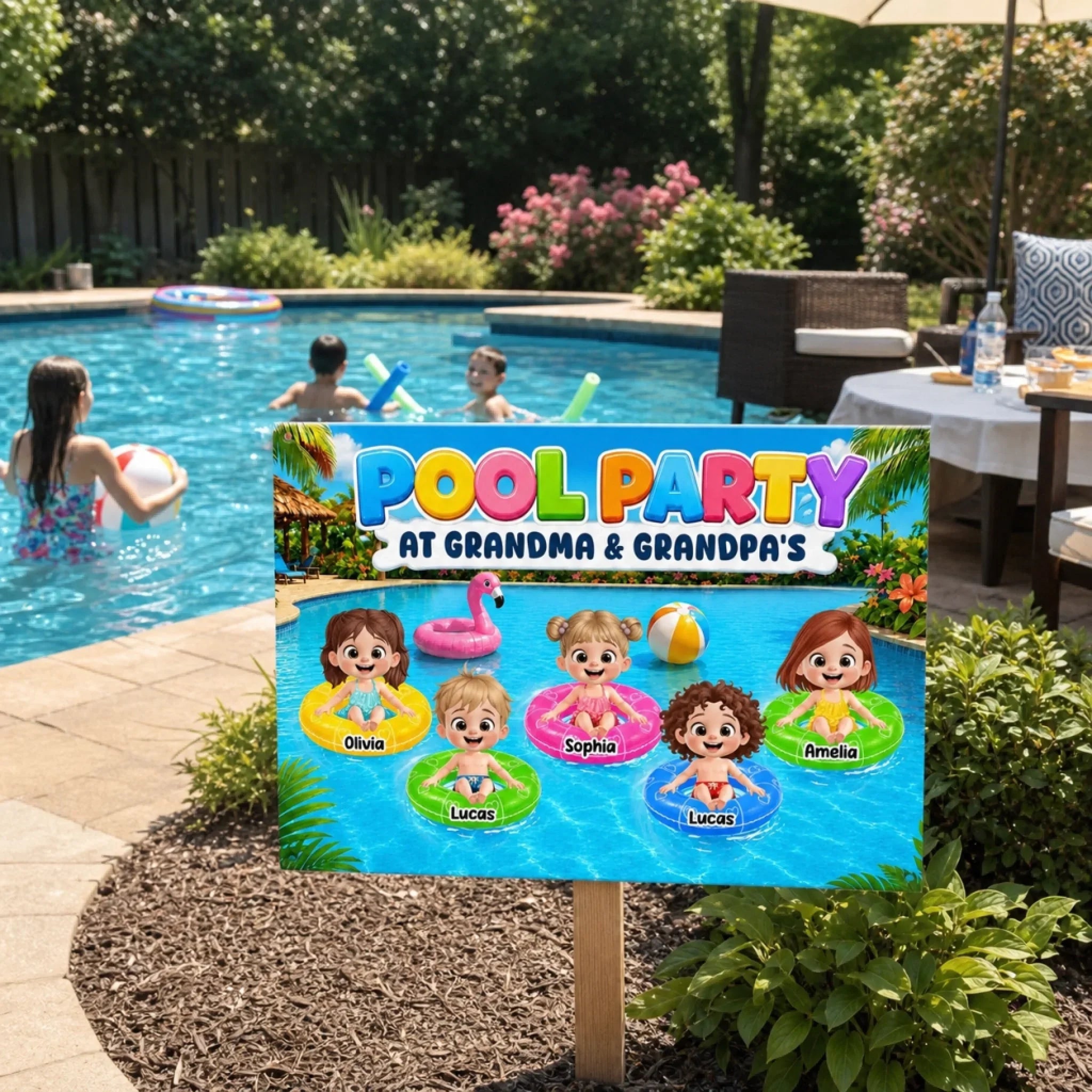 Custom Poolside Home Decor Metal Sign - Personalized Summer Vacation And Travel, Poolside Gifts For Grandma, Grandpa - Sunshine And Sweet Memories