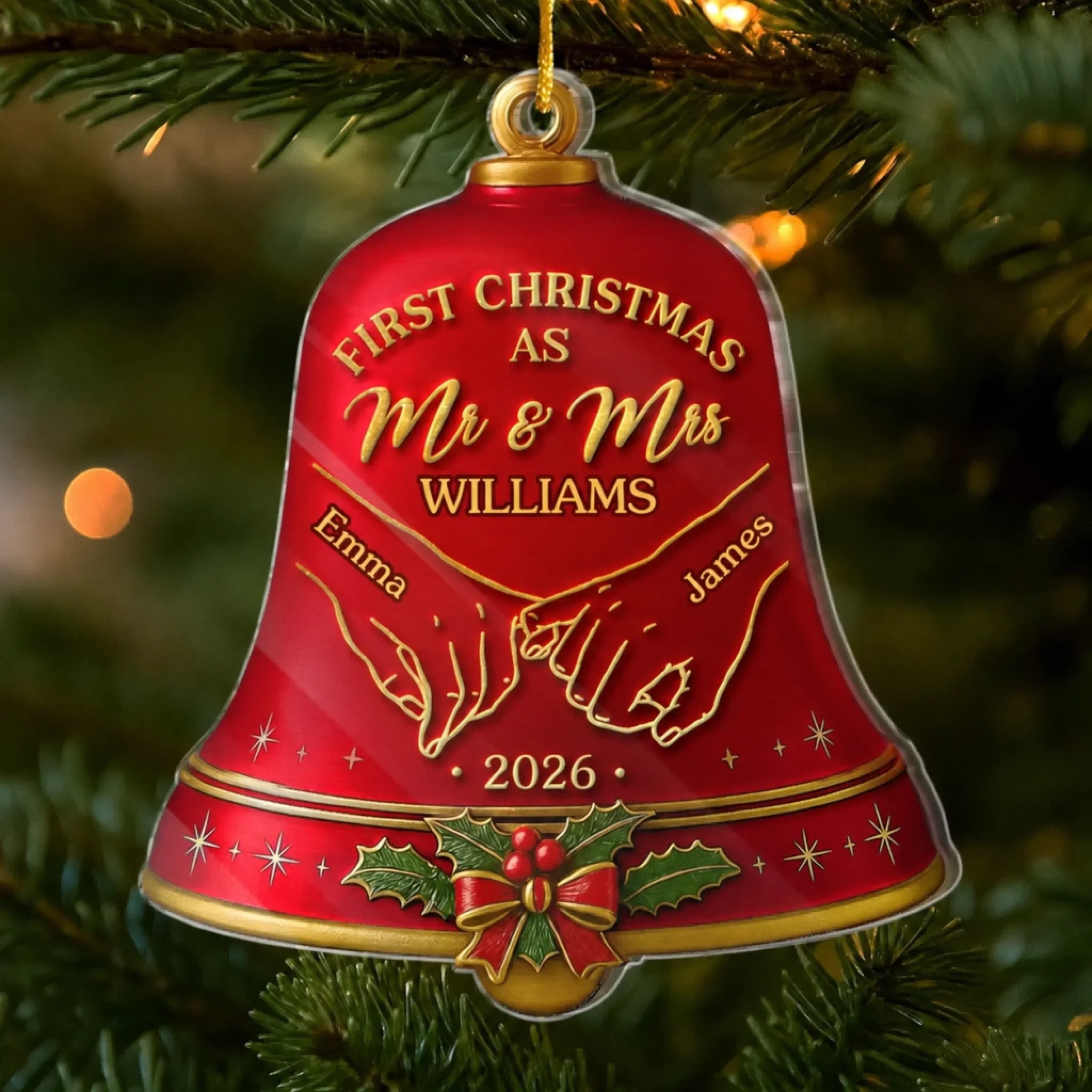 Custom Acrylic Ornament - Personalized Anniversary Christmas Wedding Gifts For Husband And Wife, Him And Her - Together Under The Christmas Bells