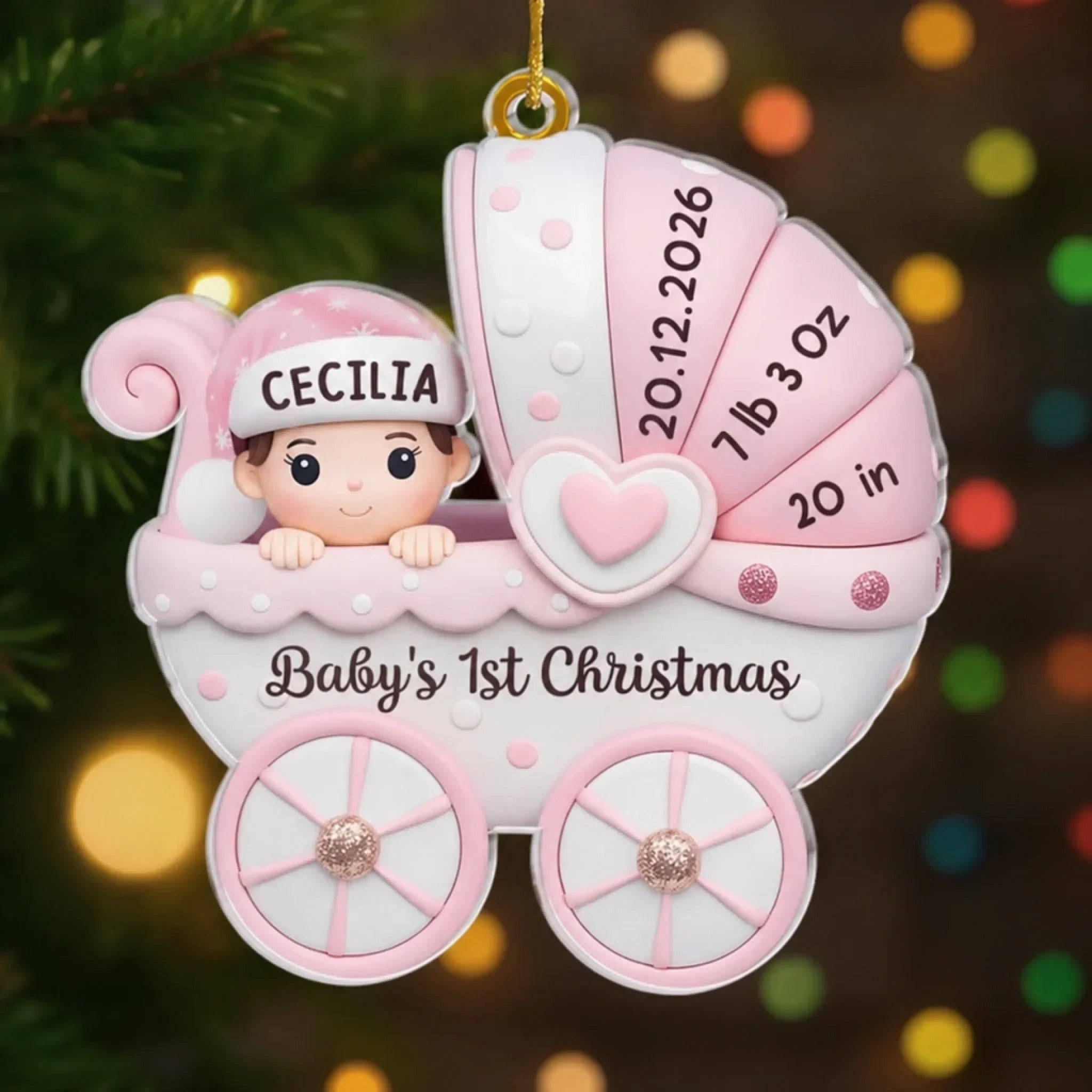 Custom Acrylic Ornament - Personalized Christmas Baby Shower, Gender Reveal Gifts For New Moms, New Dads, New Parents - Baby’s First Christmas Joyride