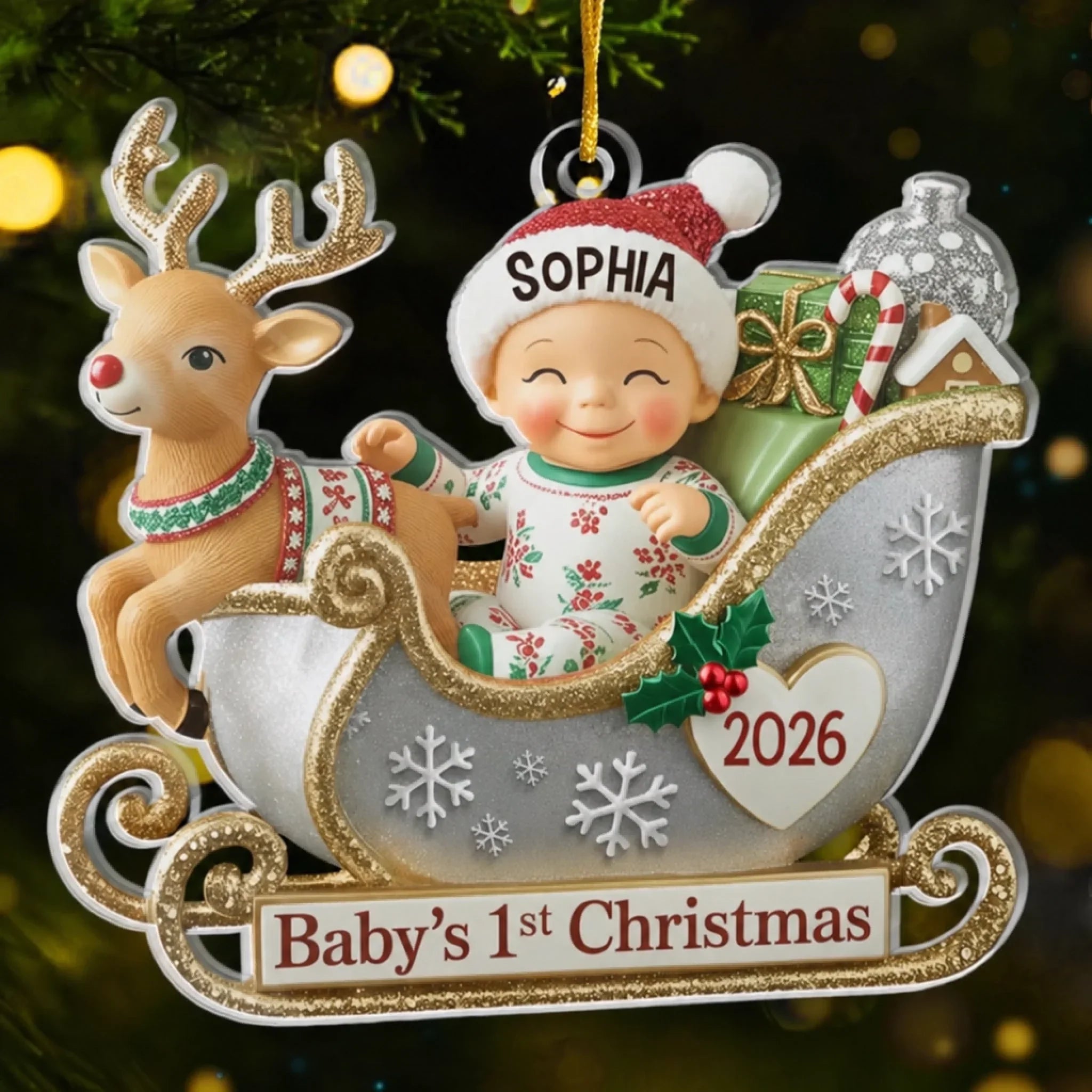 Custom Acrylic Ornament - Personalized Christmas Baby Shower, Gender Reveal Gifts For New Moms, New Dads, New Parents - Tiny Feet Big Christmas Joy