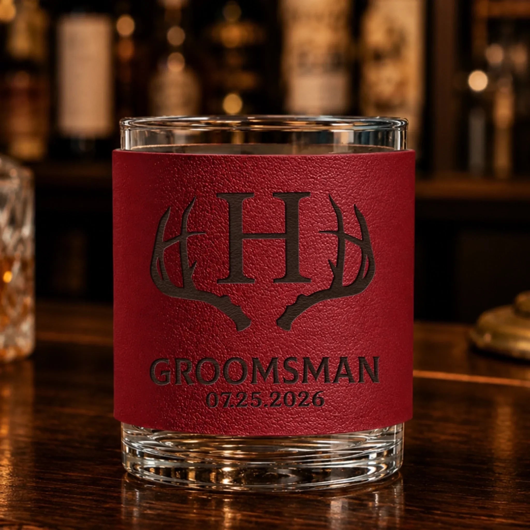 Custom Leather Whiskey Glass - Personalized Groomsmen Proposal Wedding Gifts For Groomsmen - Cheers To The Crew