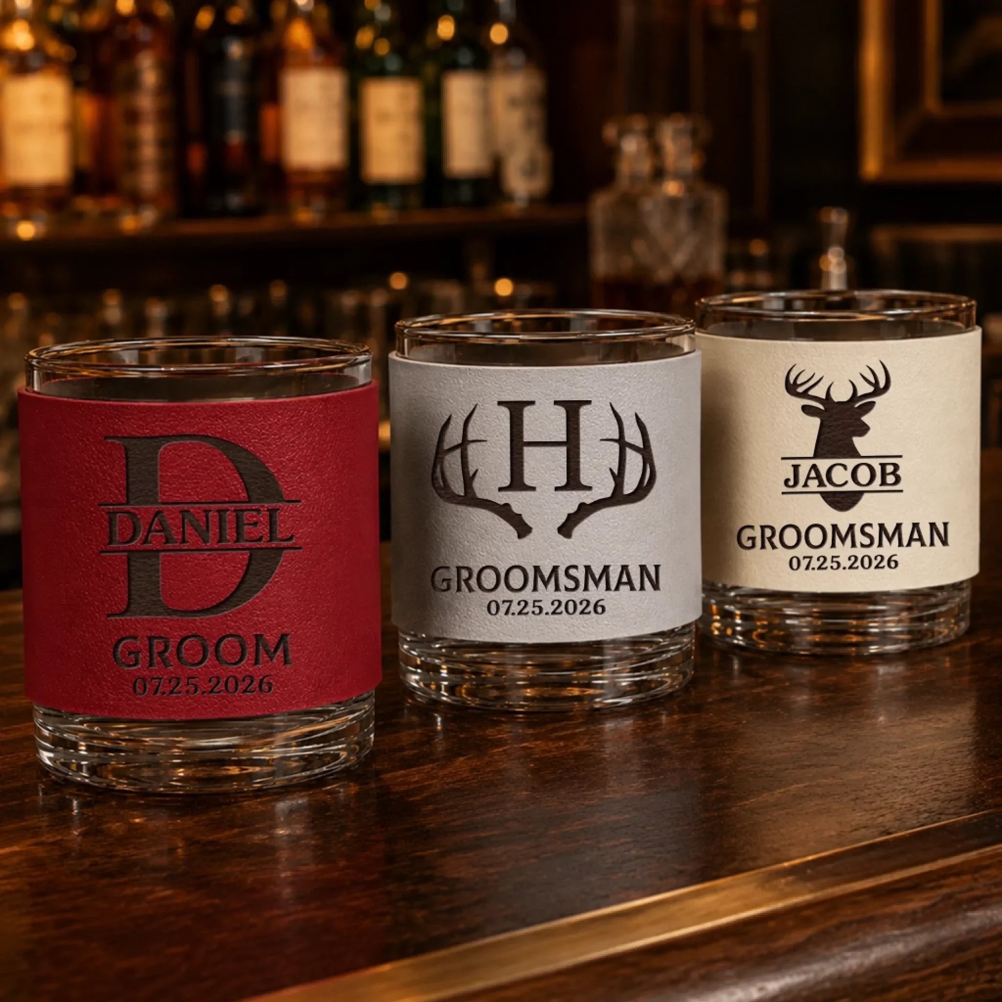 Custom Leather Whiskey Glass - Personalized Groomsmen Proposal Wedding Gifts For Groomsmen - Cheers To The Crew