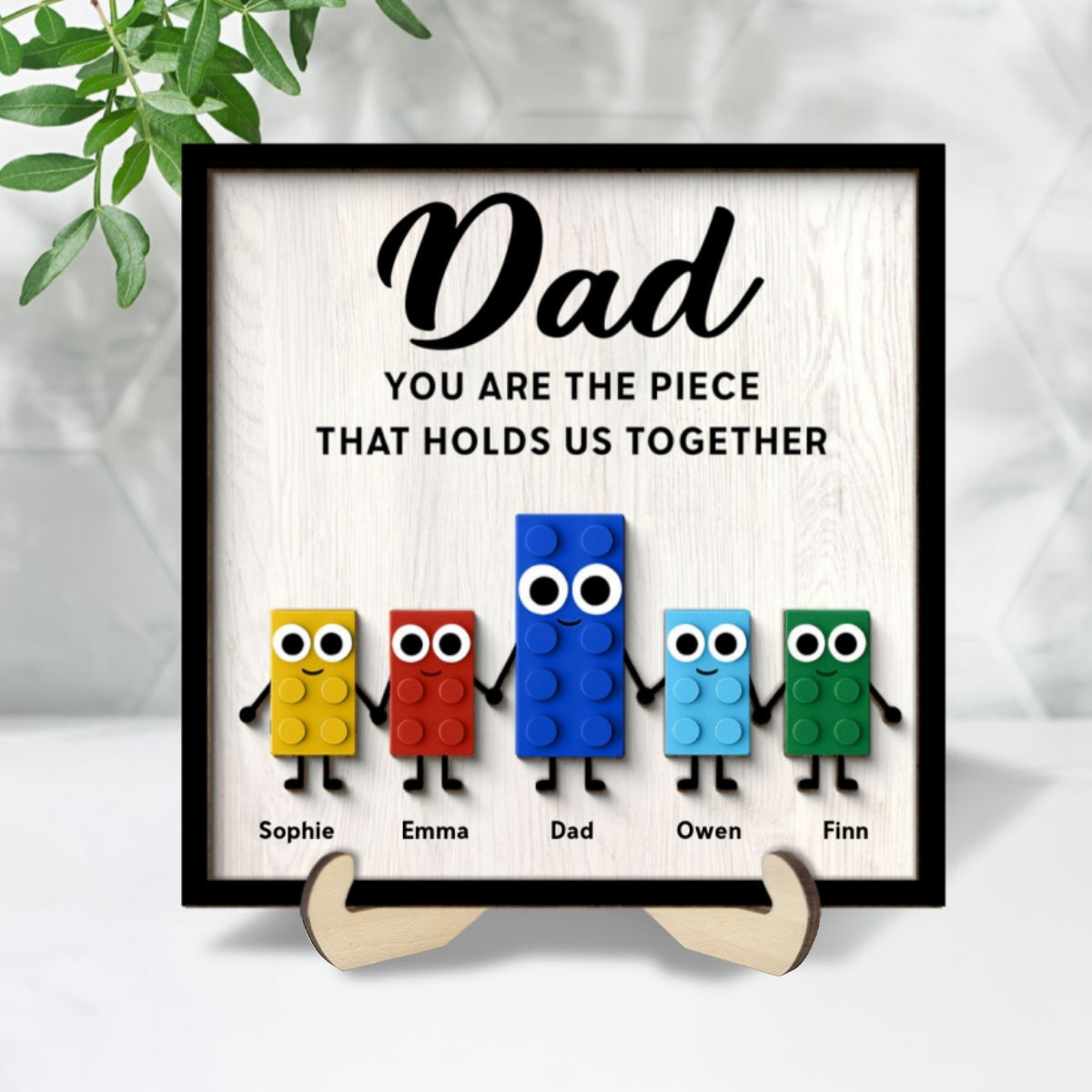 Dad And Kids Cute Puzzle Personalized 2-Layered Wooden Plaque,  Gift for Dad, Gift for Husband