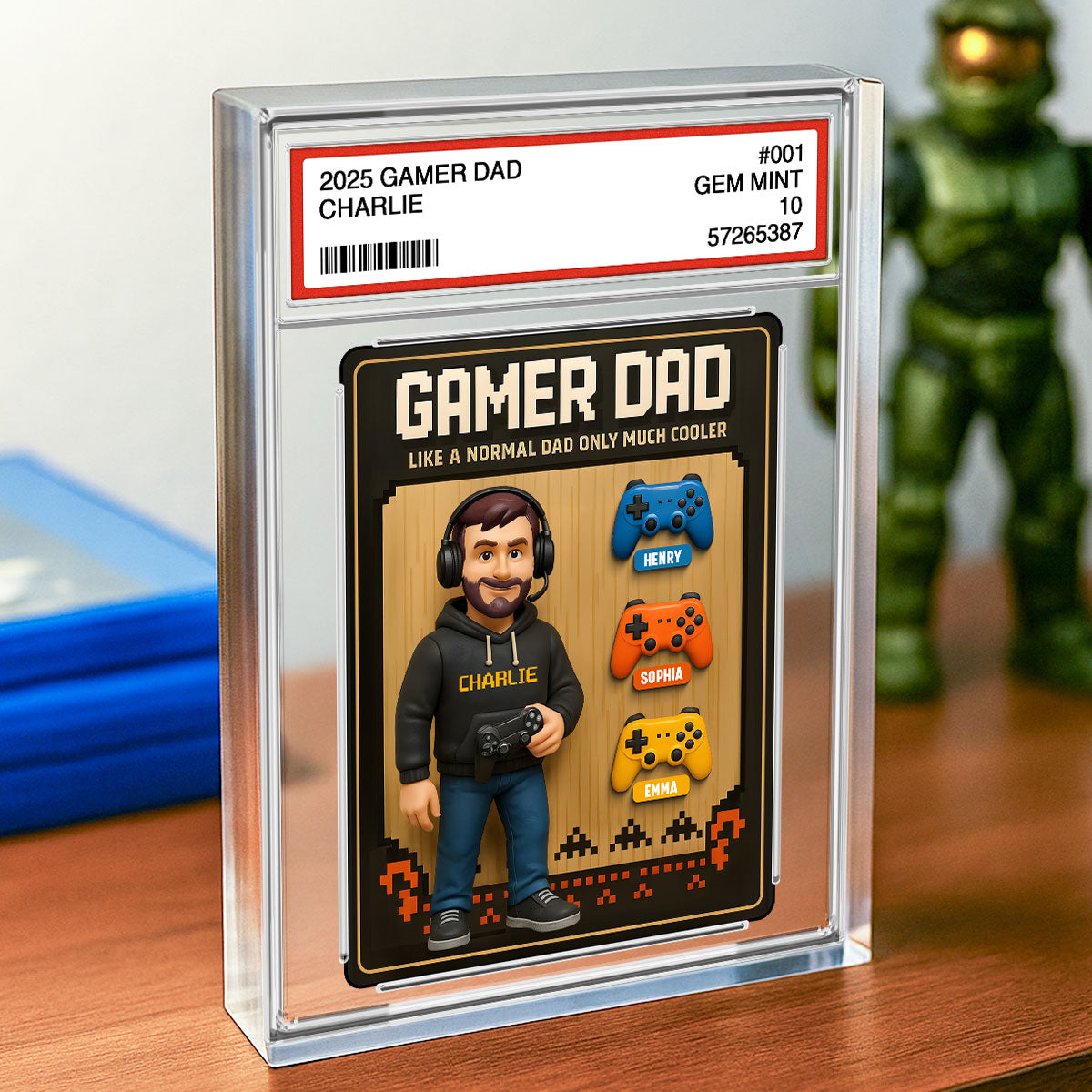 Gamer Dad Trading Card Personalized Acrylic Block Plaque,  Gift for Gamer Dad
