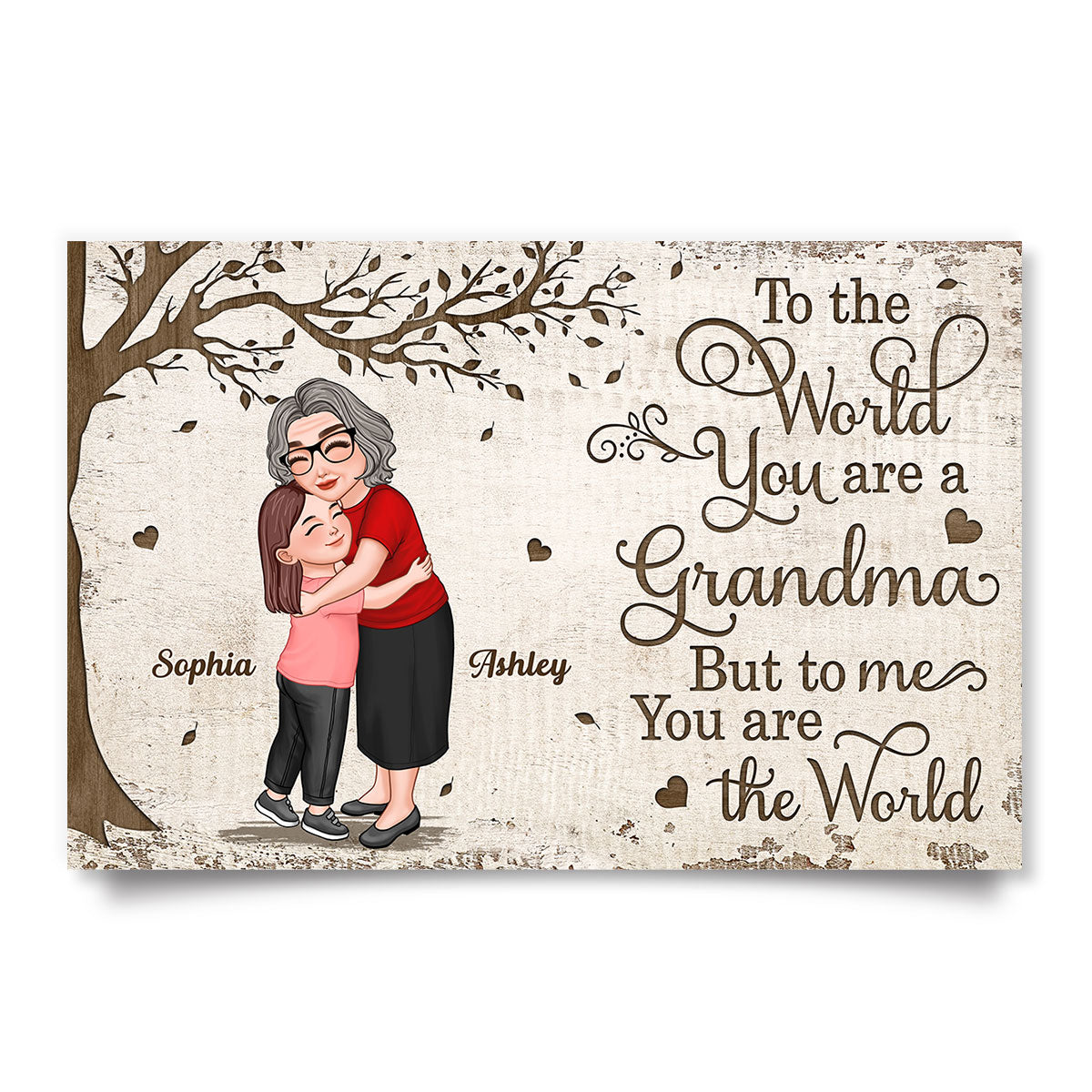 Grandma Mom Hugging Kid Under Tree Personalized Poster, Gift For Mom, For Grandma