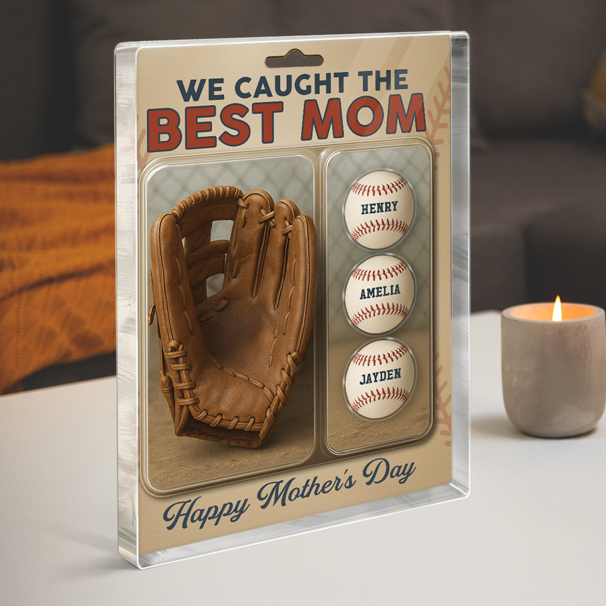 We Caught The Best Dad Grandpa Baseball & Glove Figures Style Personalized Acrylic Block Plaque, Perfect  Gift for Dad, Gift for Husband