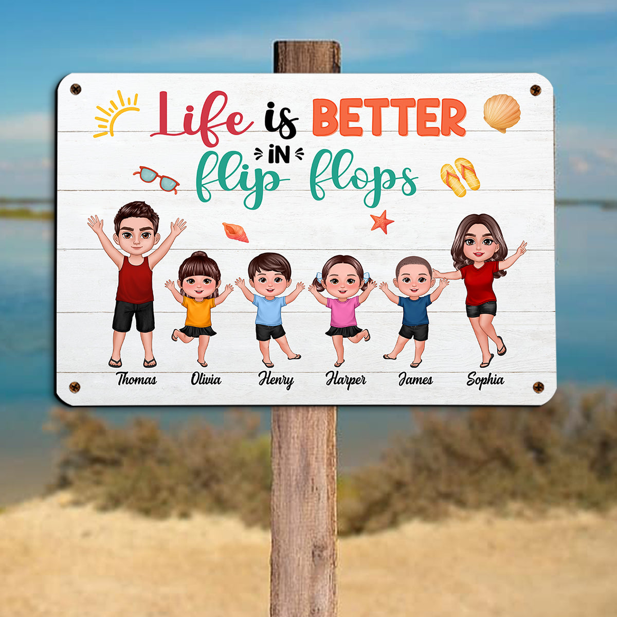 Life Is Better In Flip Flops Family Personalized Metal Sign, Summer Decoration