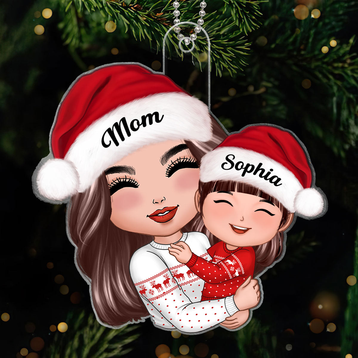 Doll Mom Hugging Kid Christmas Gift For Daughter Son Personalized Acrylic Ornament